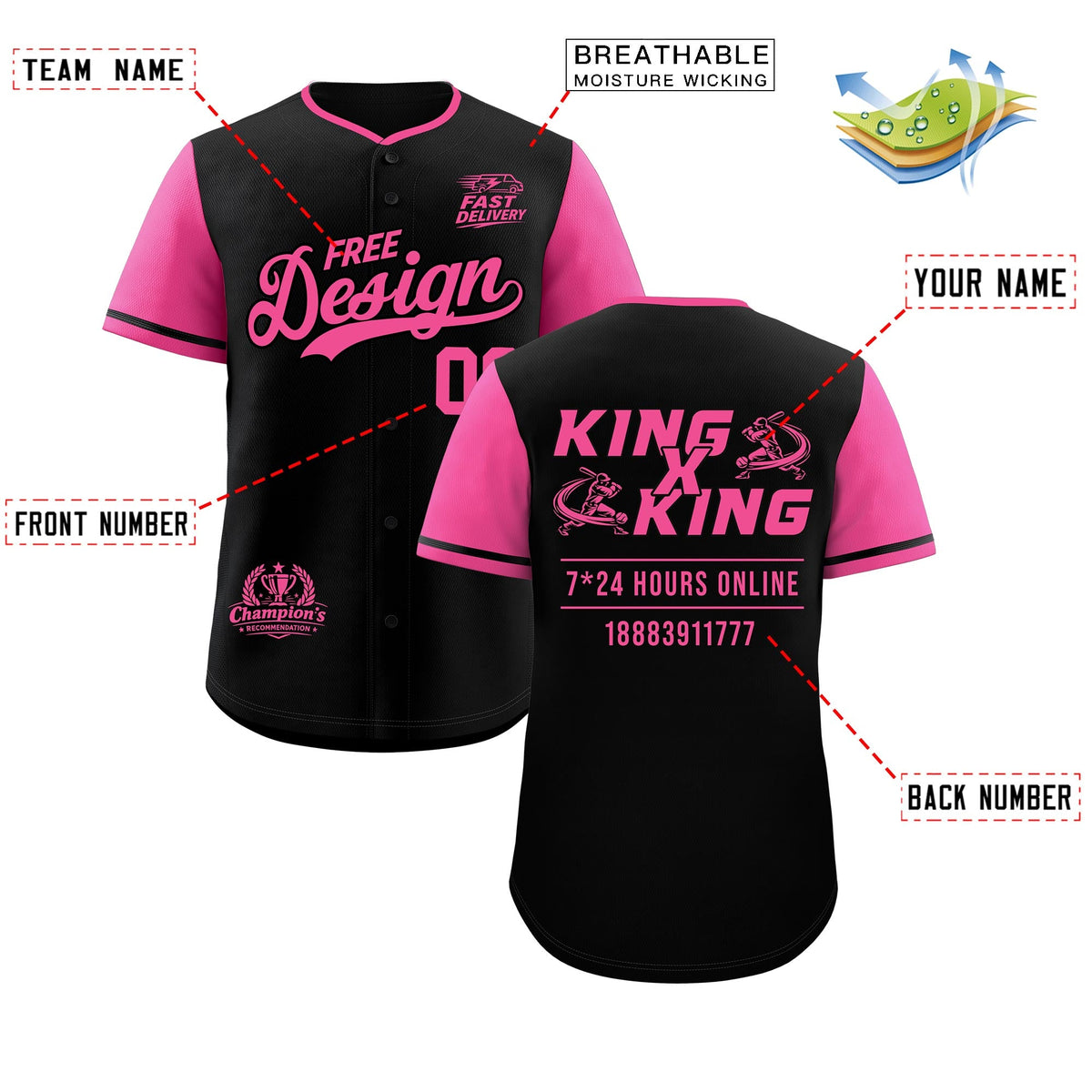 Custom Black Pink Classic Style Stitched Sports Uniform Personalized For Teams Baseball Jersey| KXKSHOP