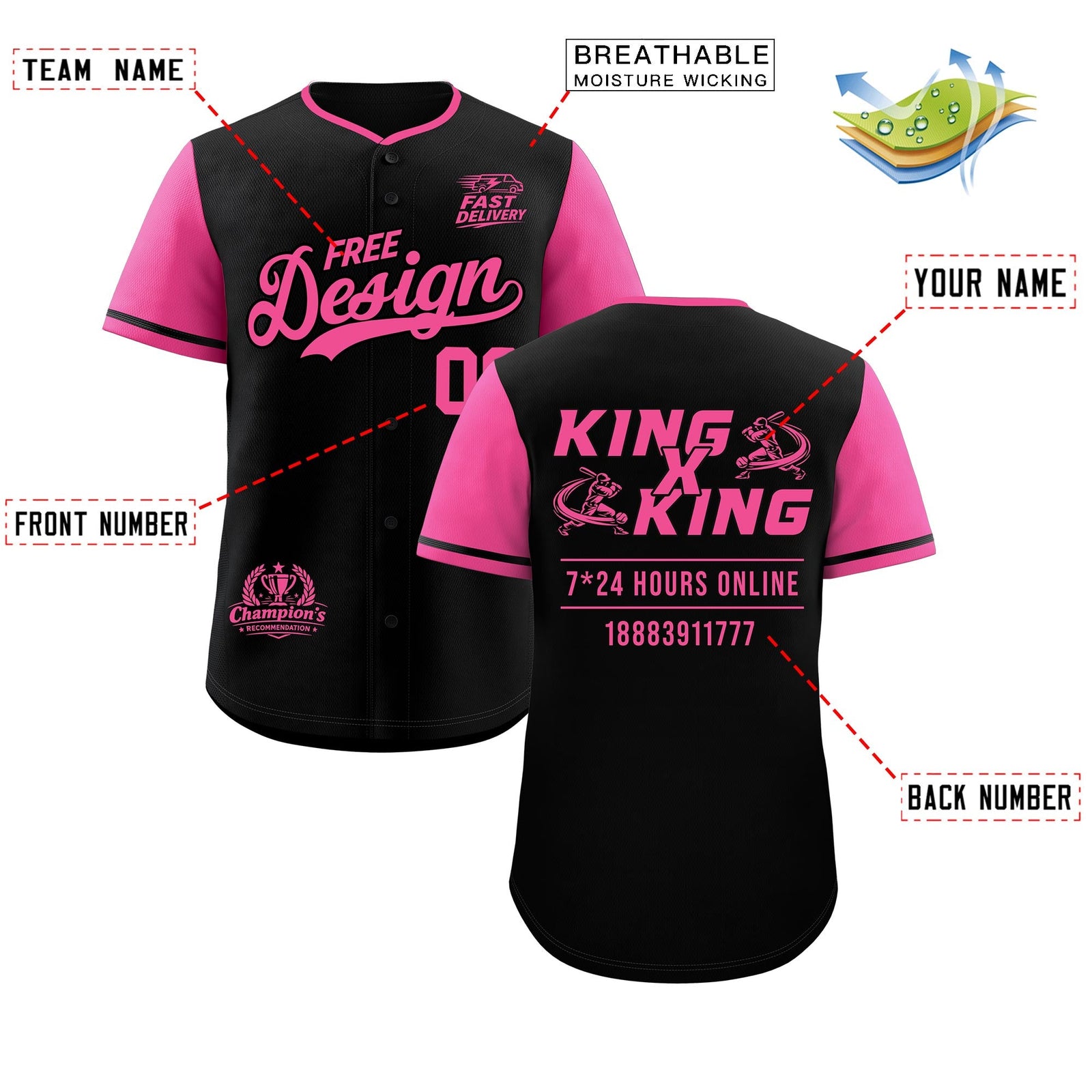 Custom Black Pink Classic Style Stitched Sports Uniform Personalized For Teams Baseball Jersey| KXKSHOP