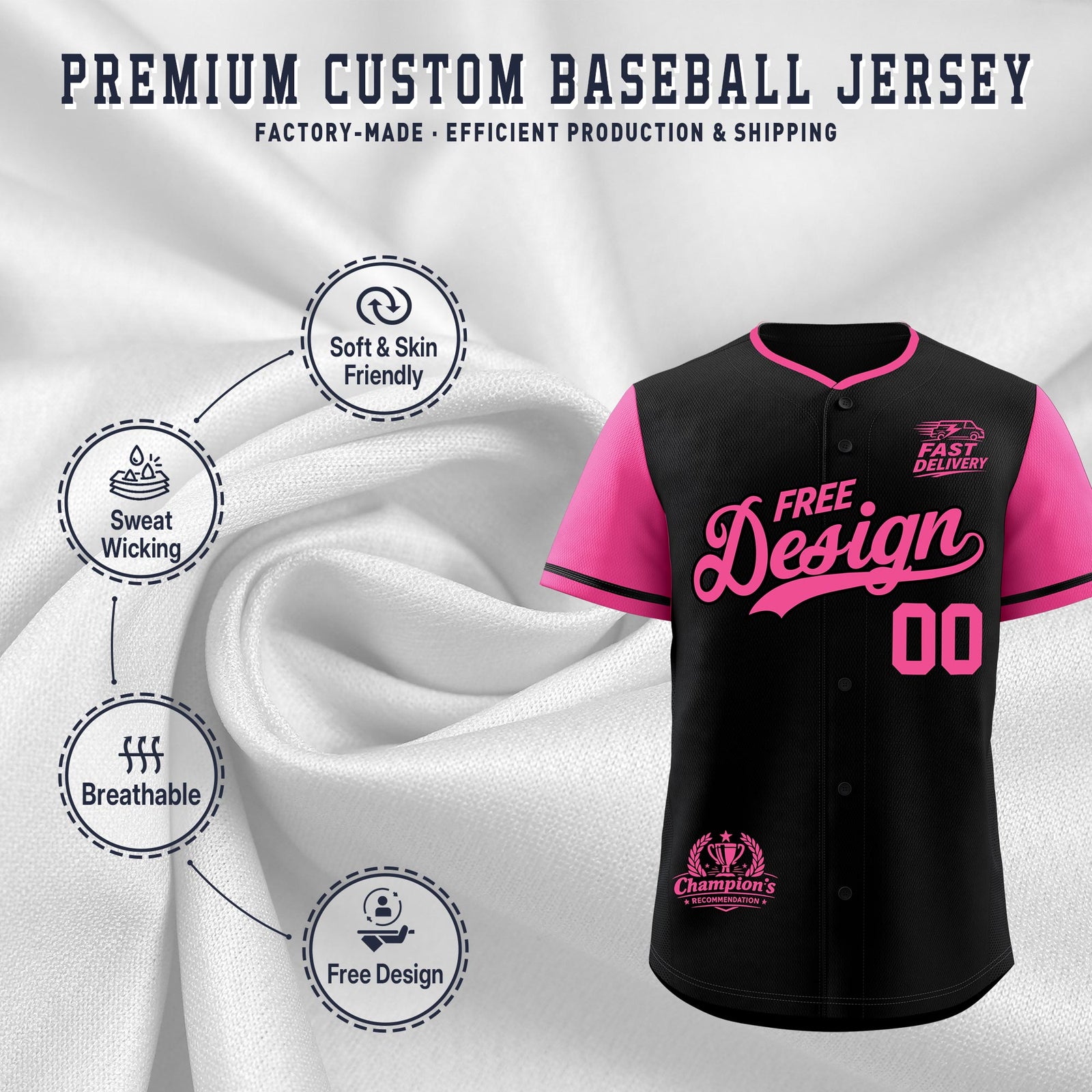 Custom Black Pink Classic Style Stitched Sports Uniform Personalized For Teams Baseball Jersey| KXKSHOP