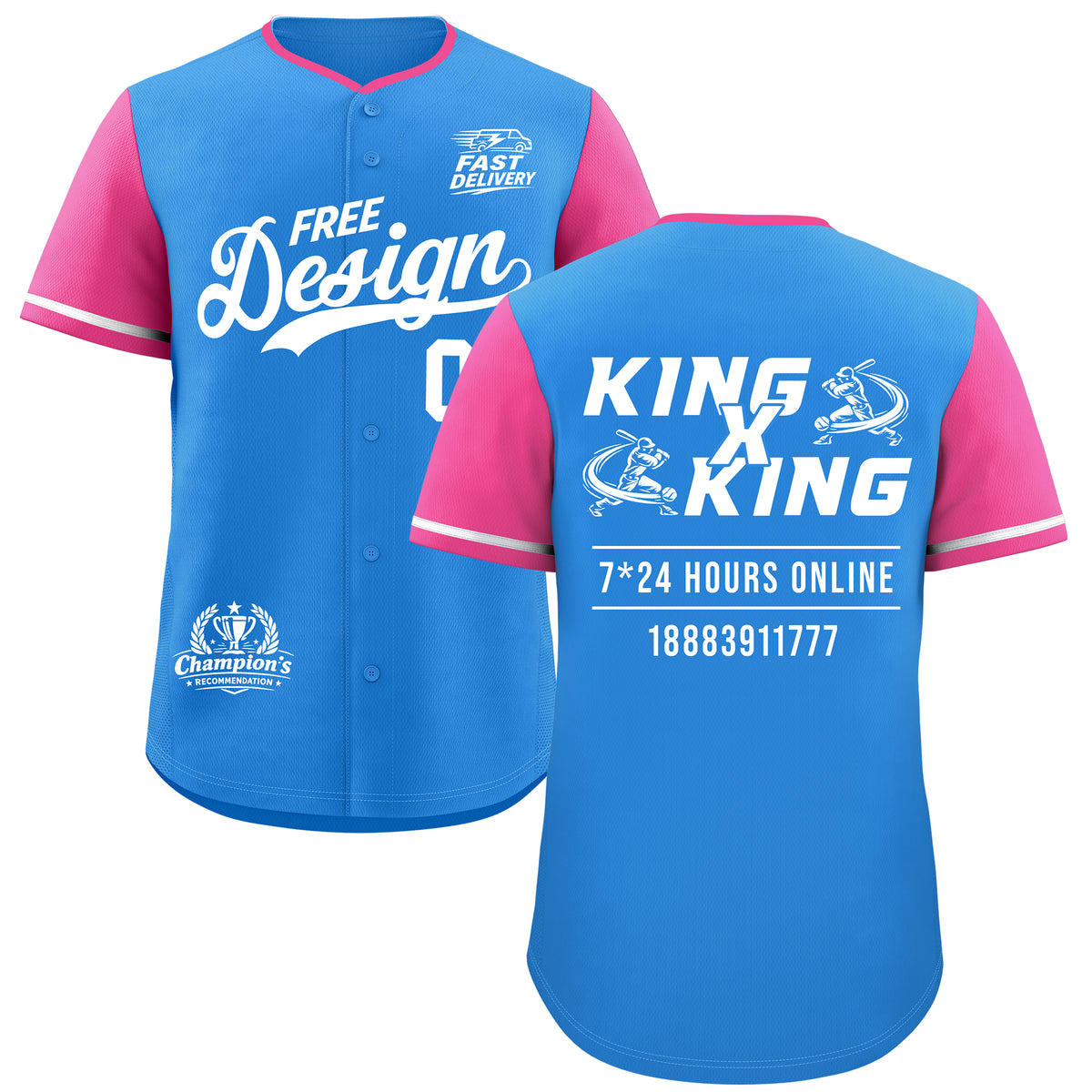 Custom Light Blue White Pink Classic Style Baseball Jersey Stitched Sports Uniform Personalized For Teams