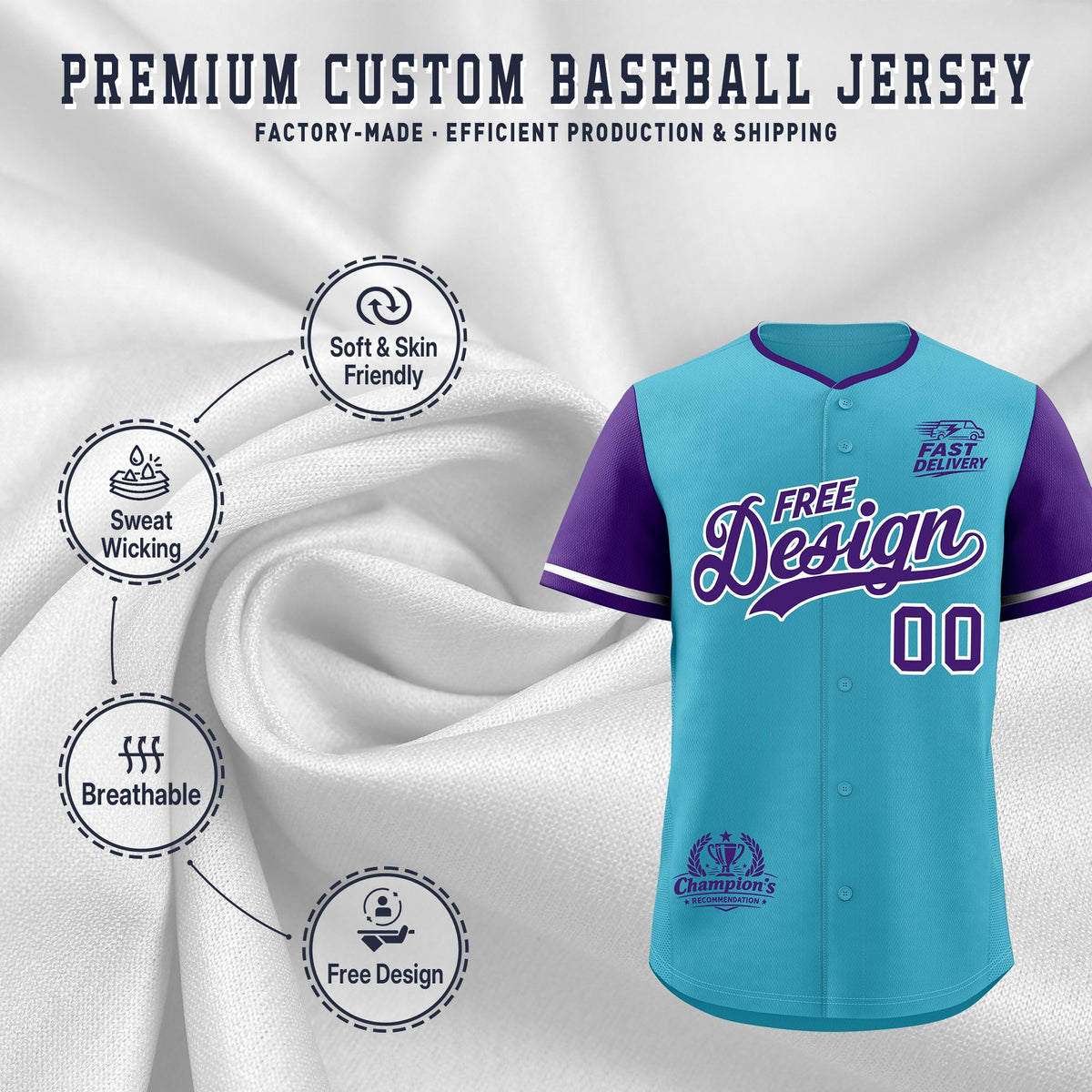 Custom Sky Blue Whitee Purple Classic Style Stitched Sports Uniform Personalized For Teams Baseball Jersey| KXKSHOP