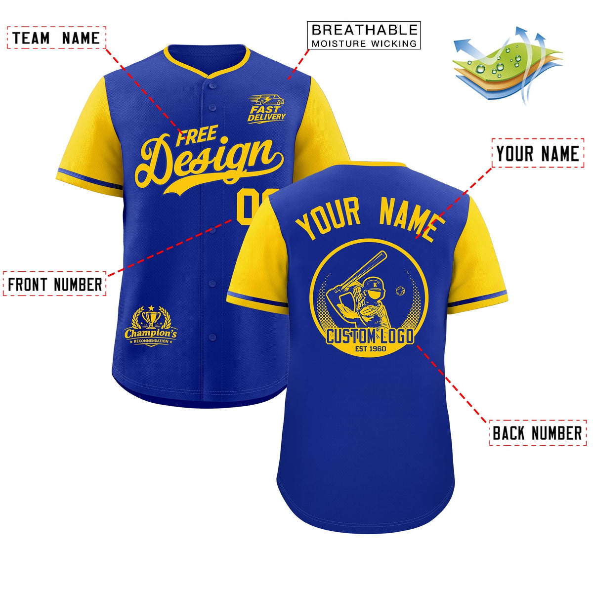 Custom Royal Yellow Classic Style Stitched Sports Uniform Personalized For Teams Baseball Jersey| KXKSHOP