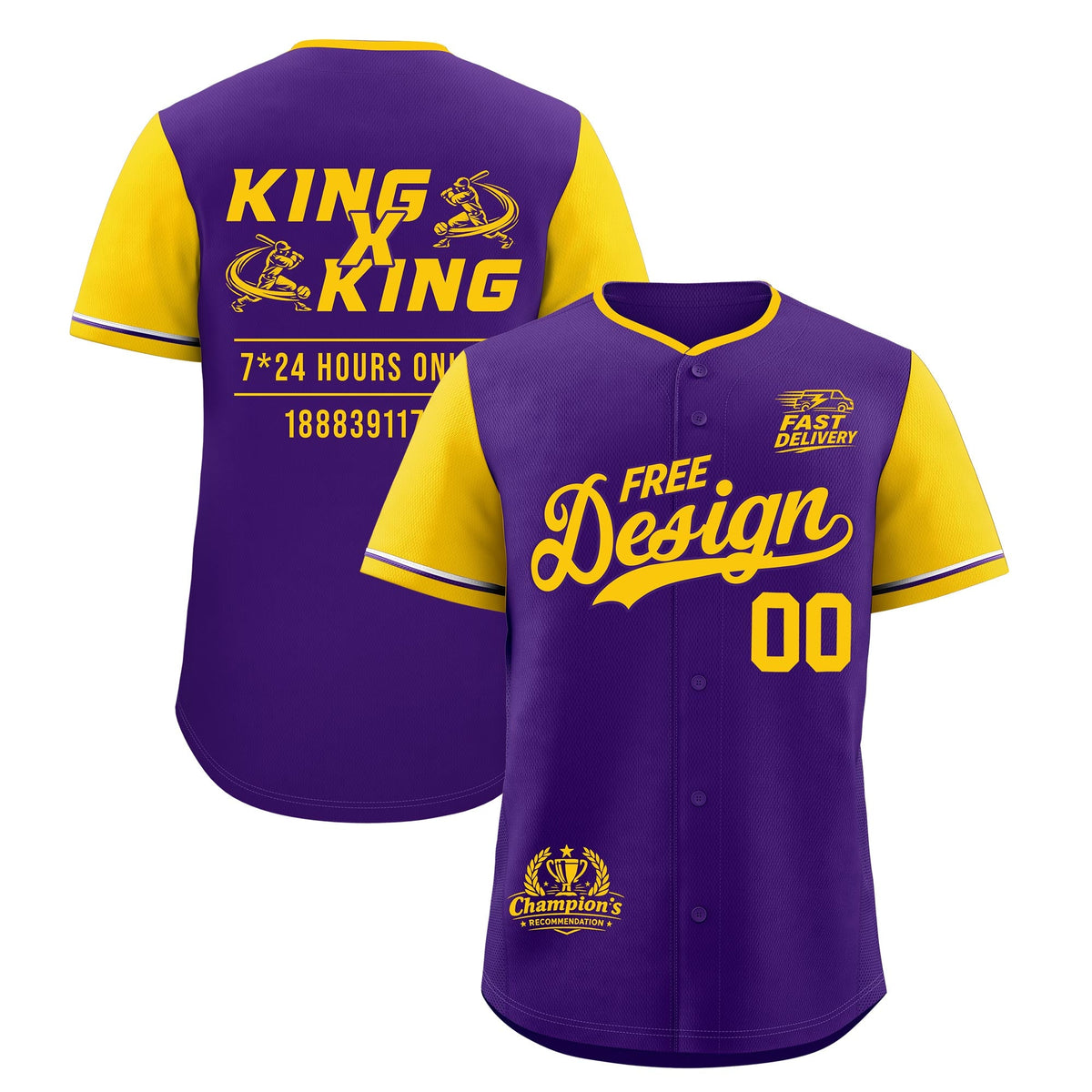 Custom Purple Yellow Classic Style Stitched Sports Uniform Personalized For Teams Baseball Jersey| KXKSHOP
