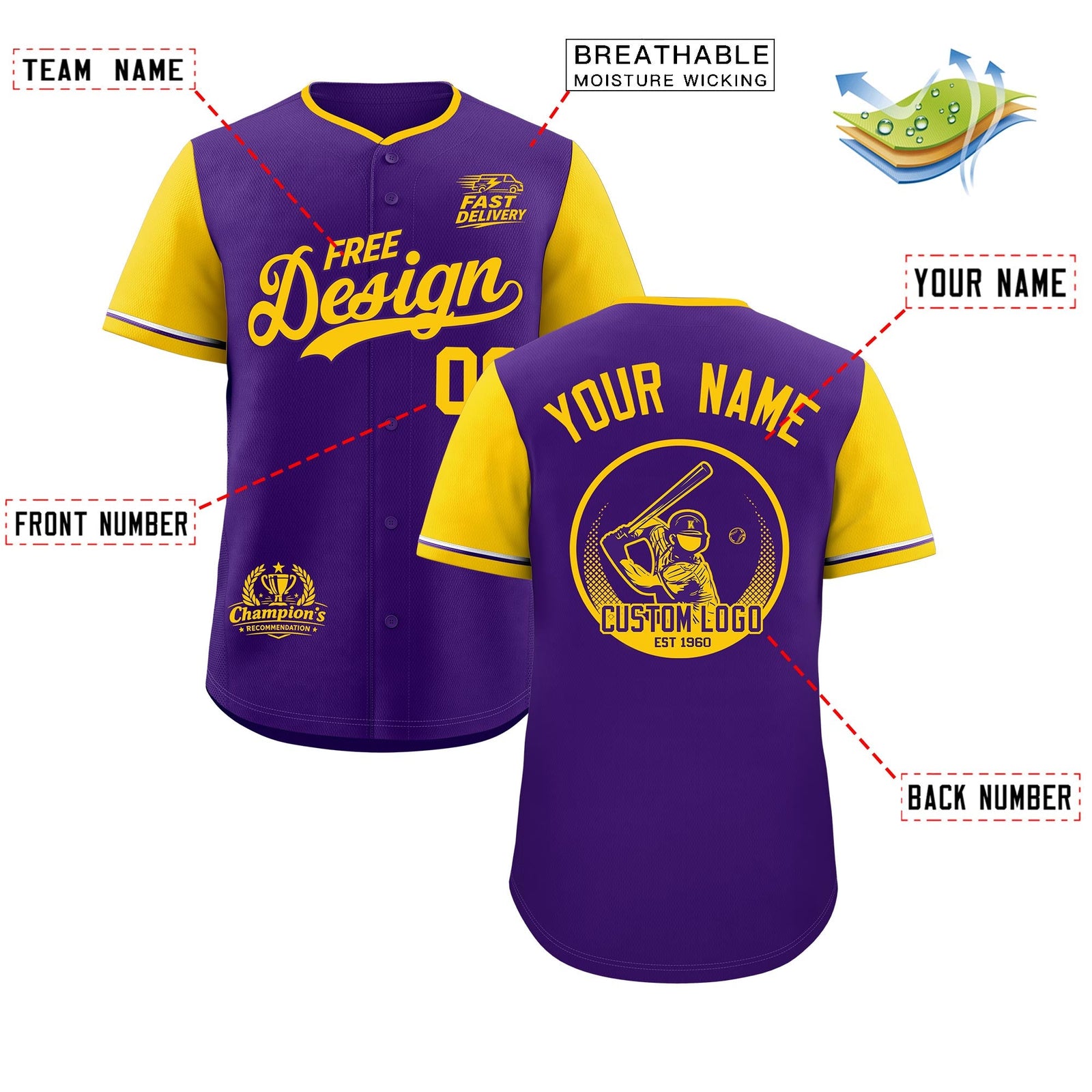 Custom Purple Yellow Classic Style Stitched Sports Uniform Personalized For Teams Baseball Jersey| KXKSHOP