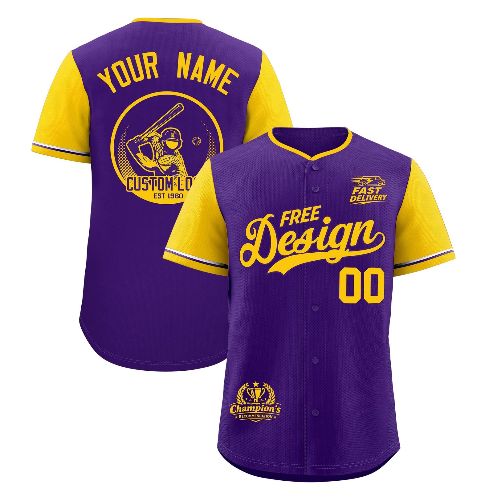 Custom Purple Yellow Classic Style Stitched Sports Uniform Personalized For Teams Baseball Jersey| KXKSHOP