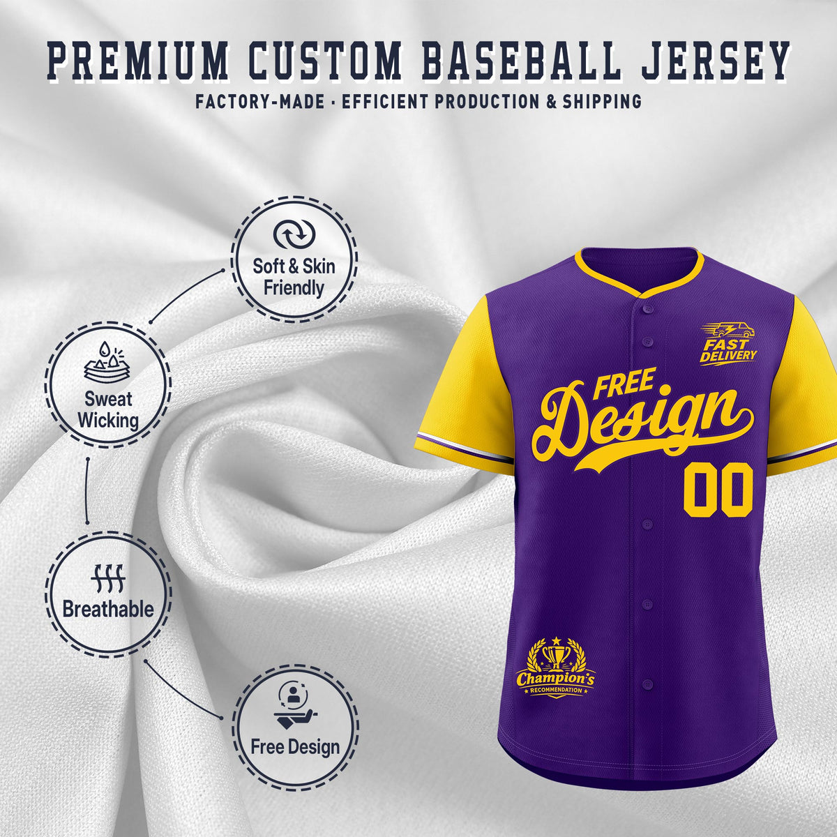 Custom Purple Yellow Classic Style Stitched Sports Uniform Personalized For Teams Baseball Jersey| KXKSHOP