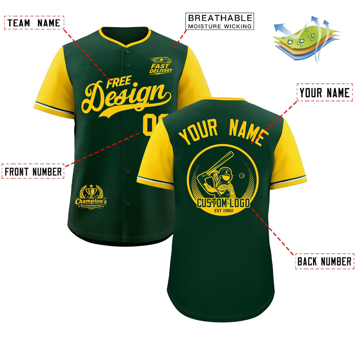 Custom Green Yellow Classic Style Stitched Sports Uniform Personalized For Teams Baseball Jersey| KXKSHOP