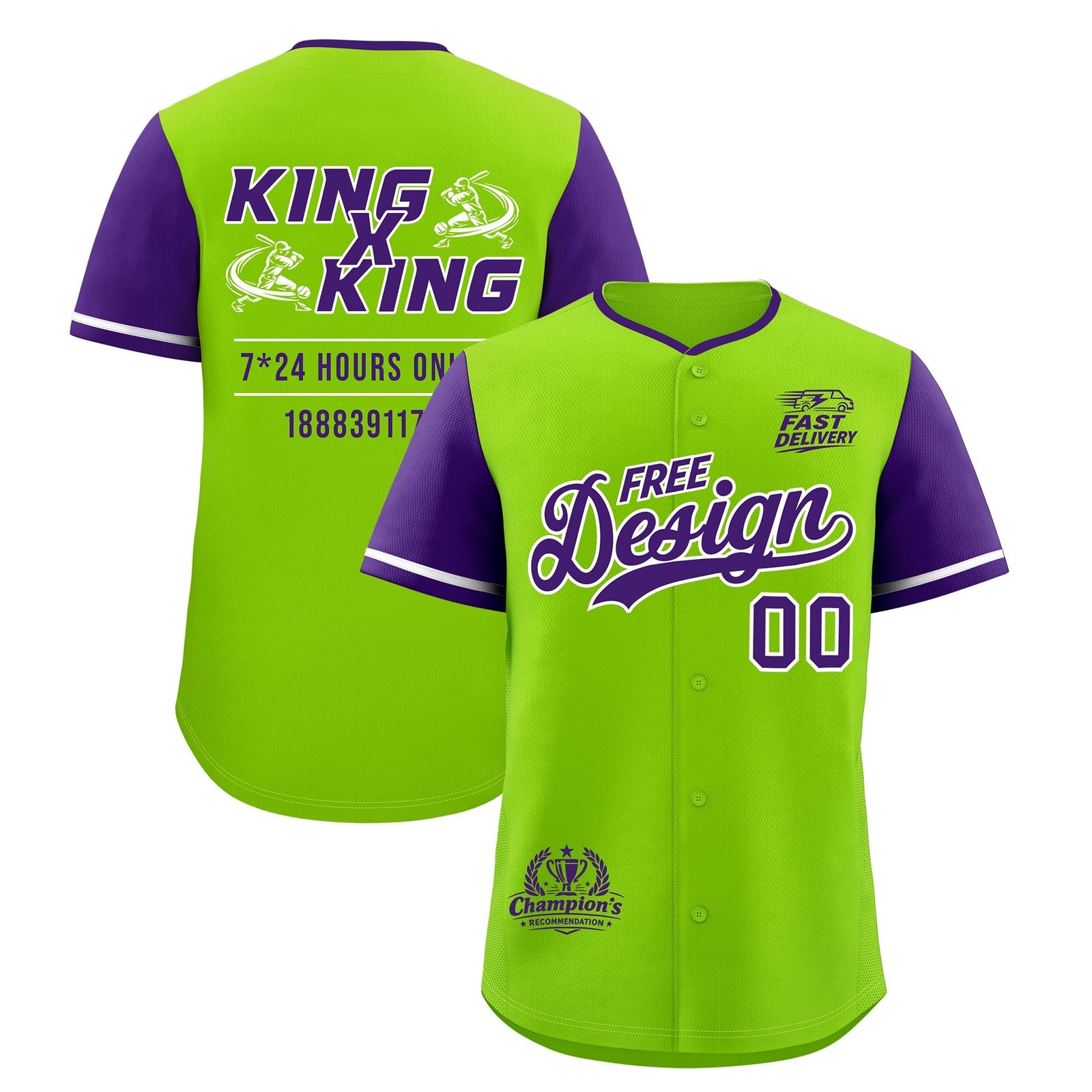 Custom Neon Green Purple Classic Style Stitched Sports Uniform Personalized For Teams Baseball Jersey| KXKSHOP