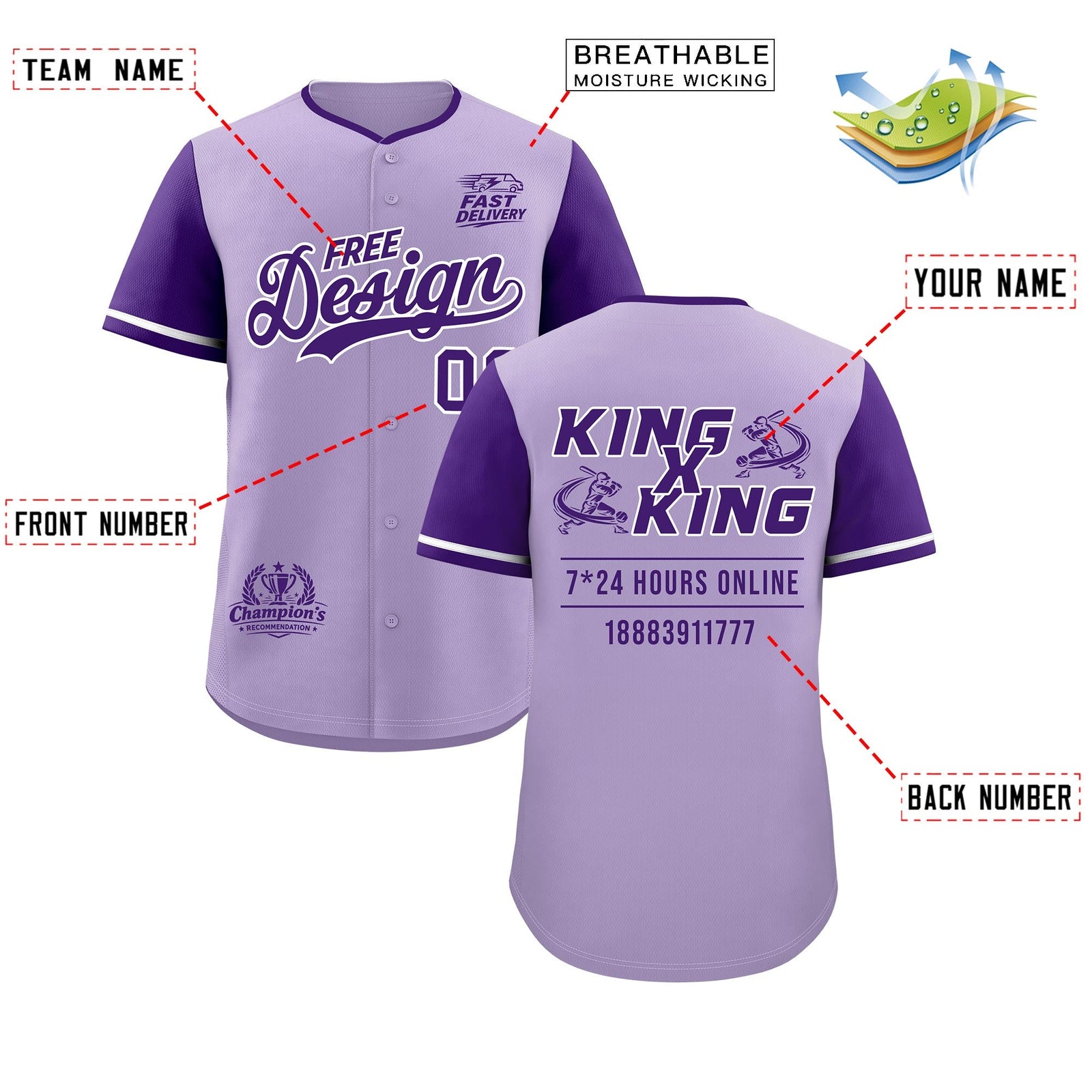 Custom Light Purple Purple Classic Style Stitched Sports Uniform Personalized For Teams Baseball Jersey| KXKSHOP
