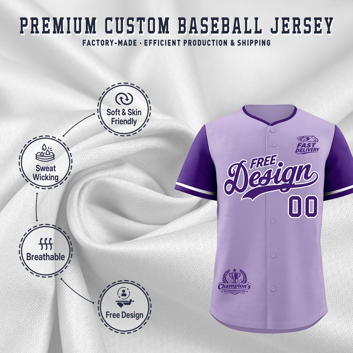 Custom Light Purple Purple Classic Style Stitched Sports Uniform Personalized For Teams Baseball Jersey| KXKSHOP
