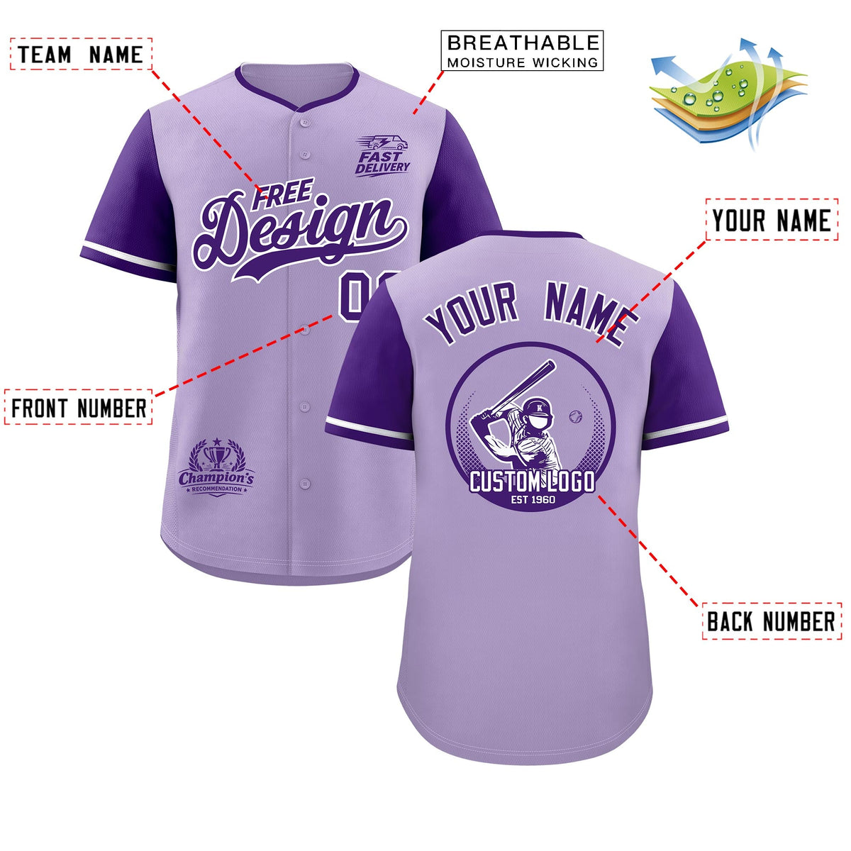 Custom Light Purple Purple Classic Style Stitched Sports Uniform Personalized For Teams Baseball Jersey| KXKSHOP