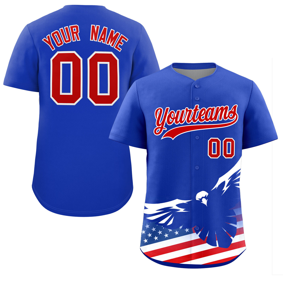 Custom Royal American Flag Eagle Personalized Baseball Jersey