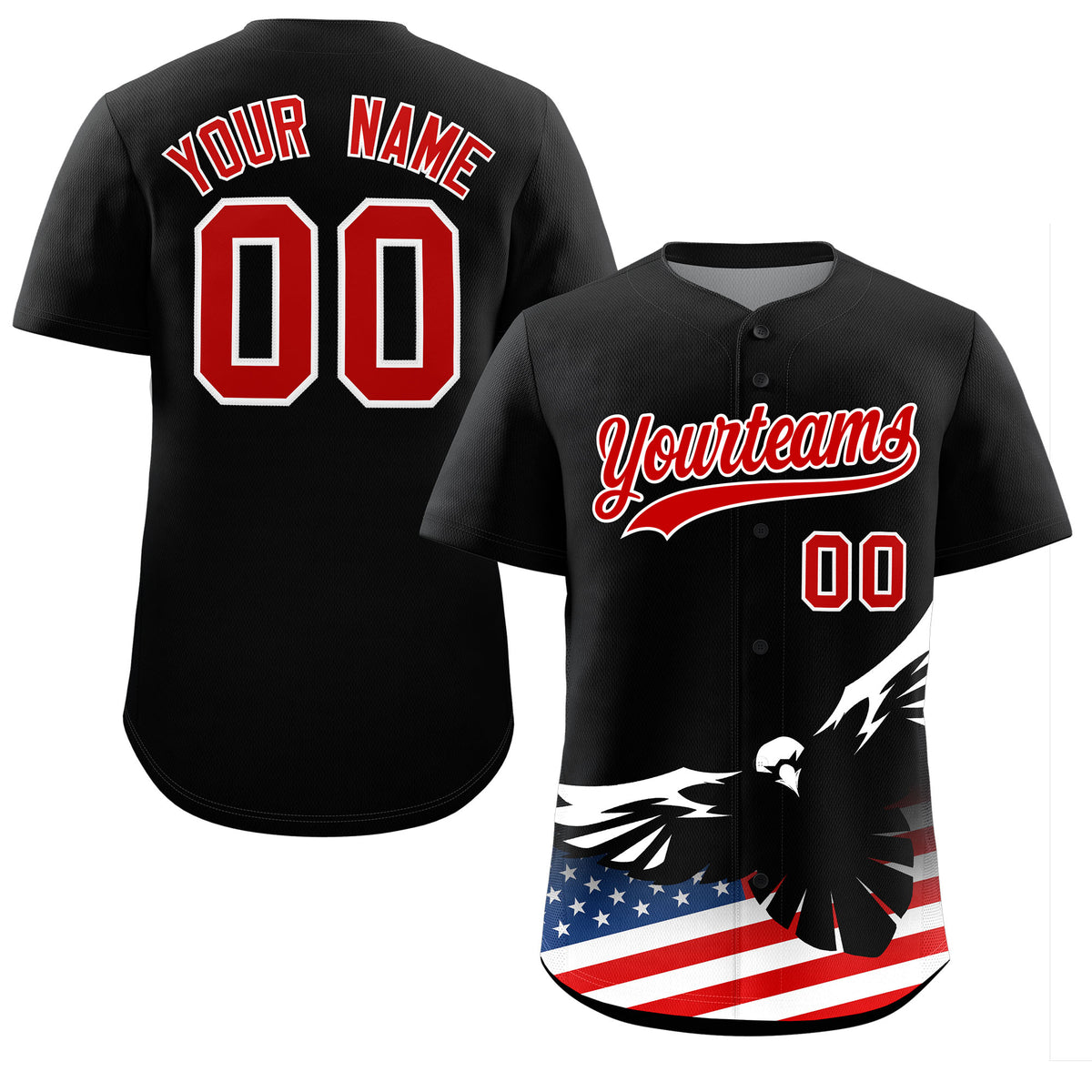 Custom Black American Flag Eagle Personalized Baseball Jersey