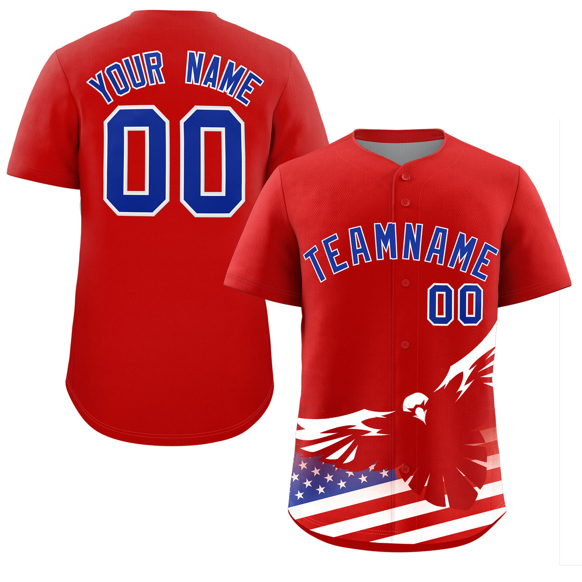 Custom Red American Flag Eagle Personalized Baseball Jersey