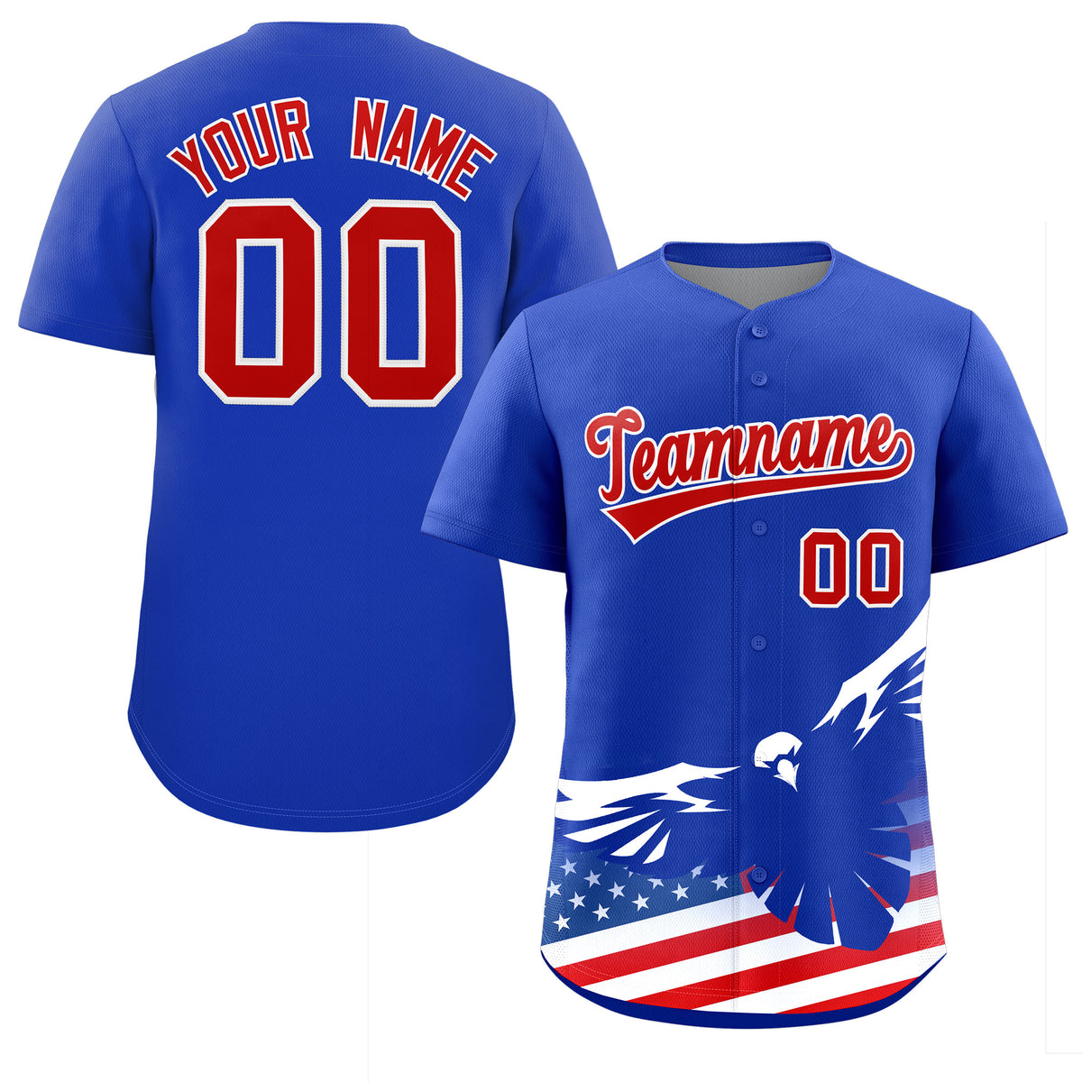 Custom Royal American Flag Eagle Personalized Baseball Jersey