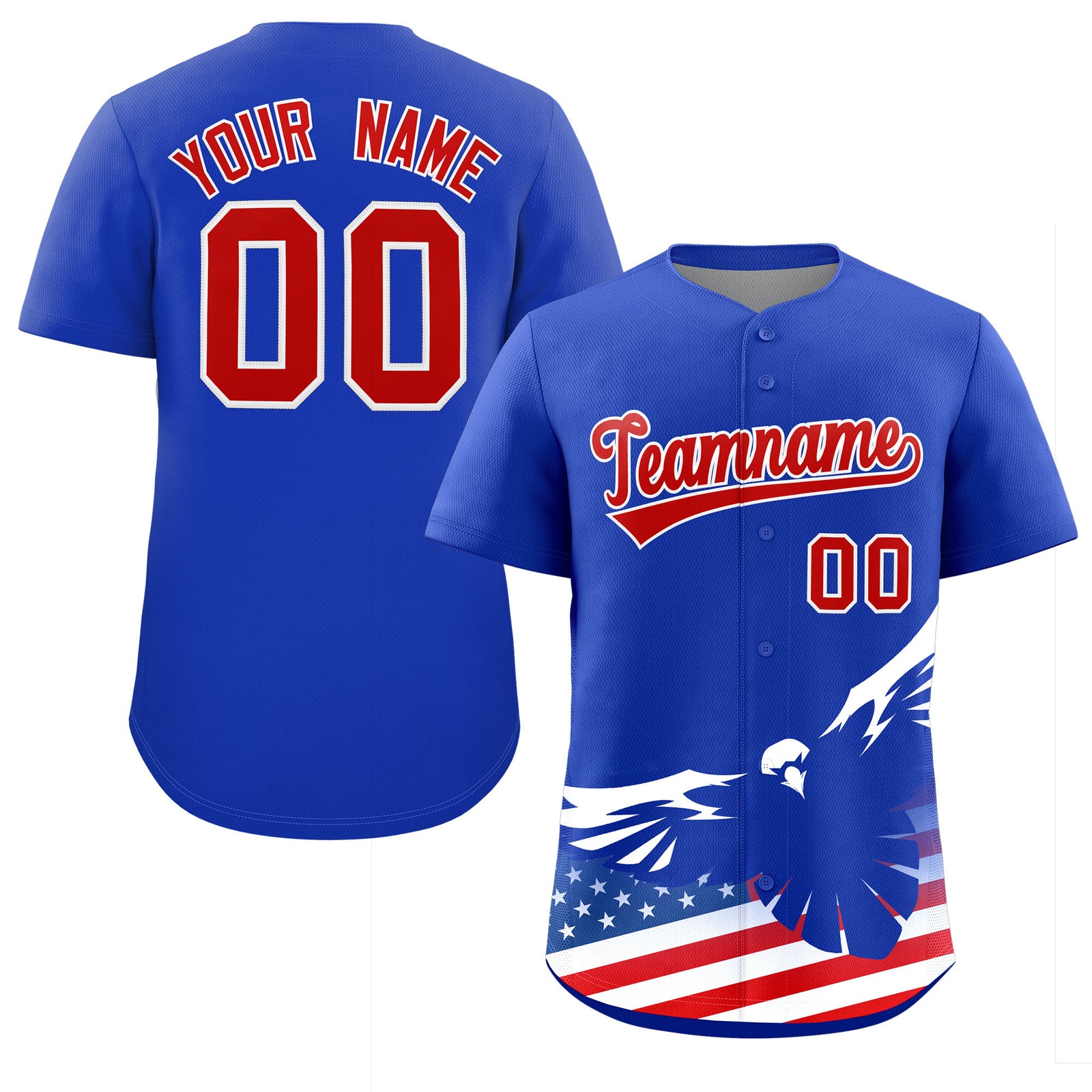 Custom Royal American Flag Eagle Personalized Baseball Jersey