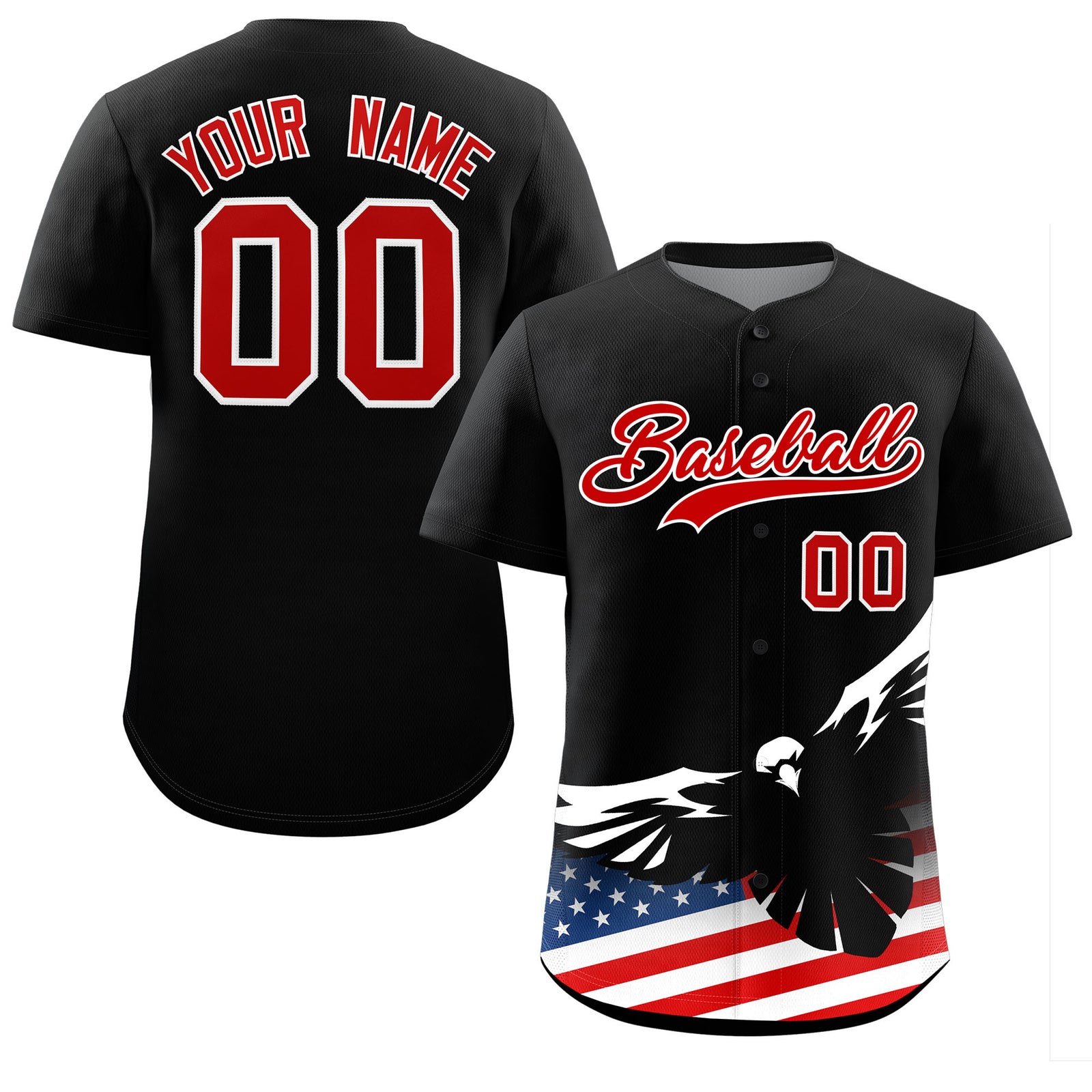 Custom Black American Flag Eagle Personalized Baseball Jersey