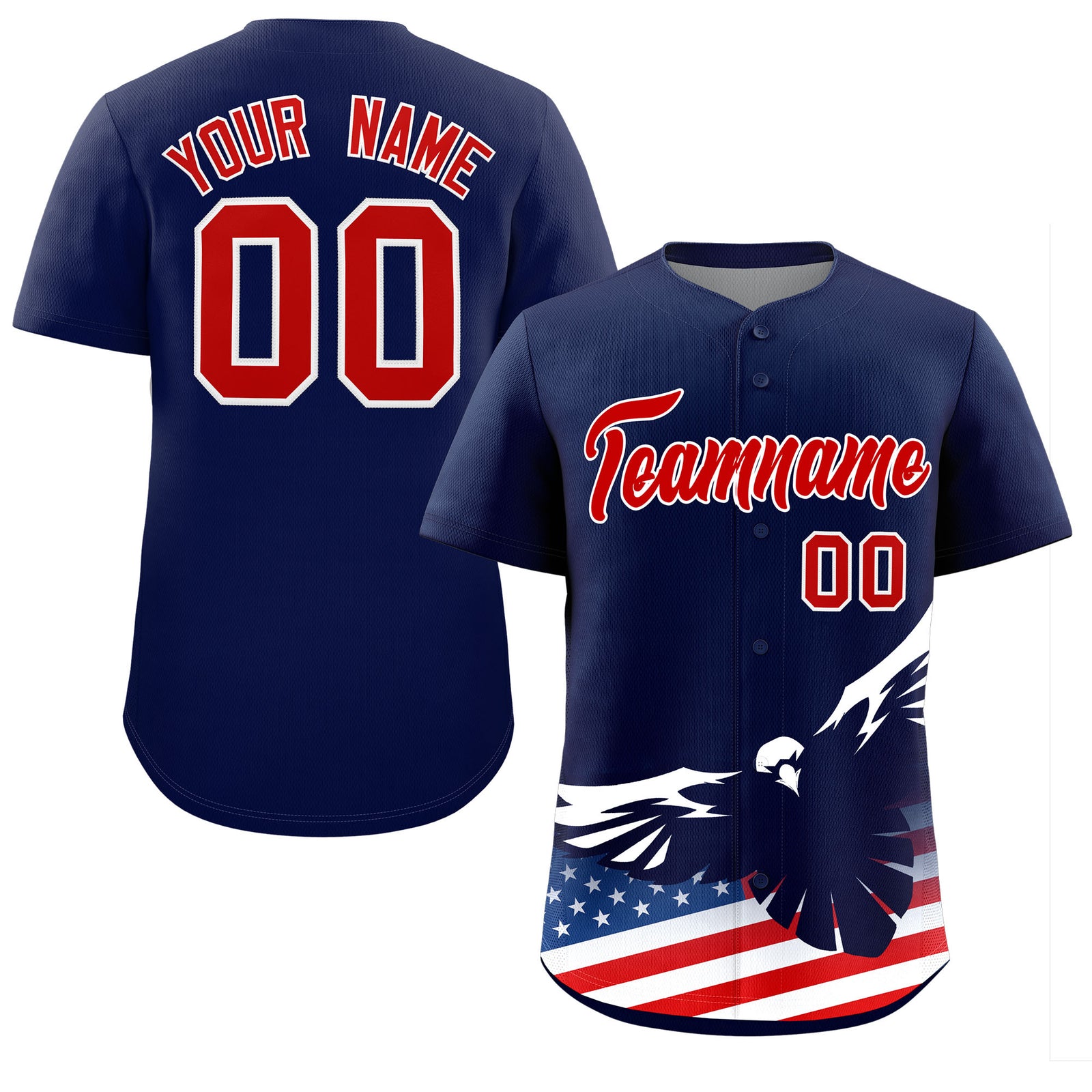 Custom Navy American Flag Eagle Personalized Baseball Jersey