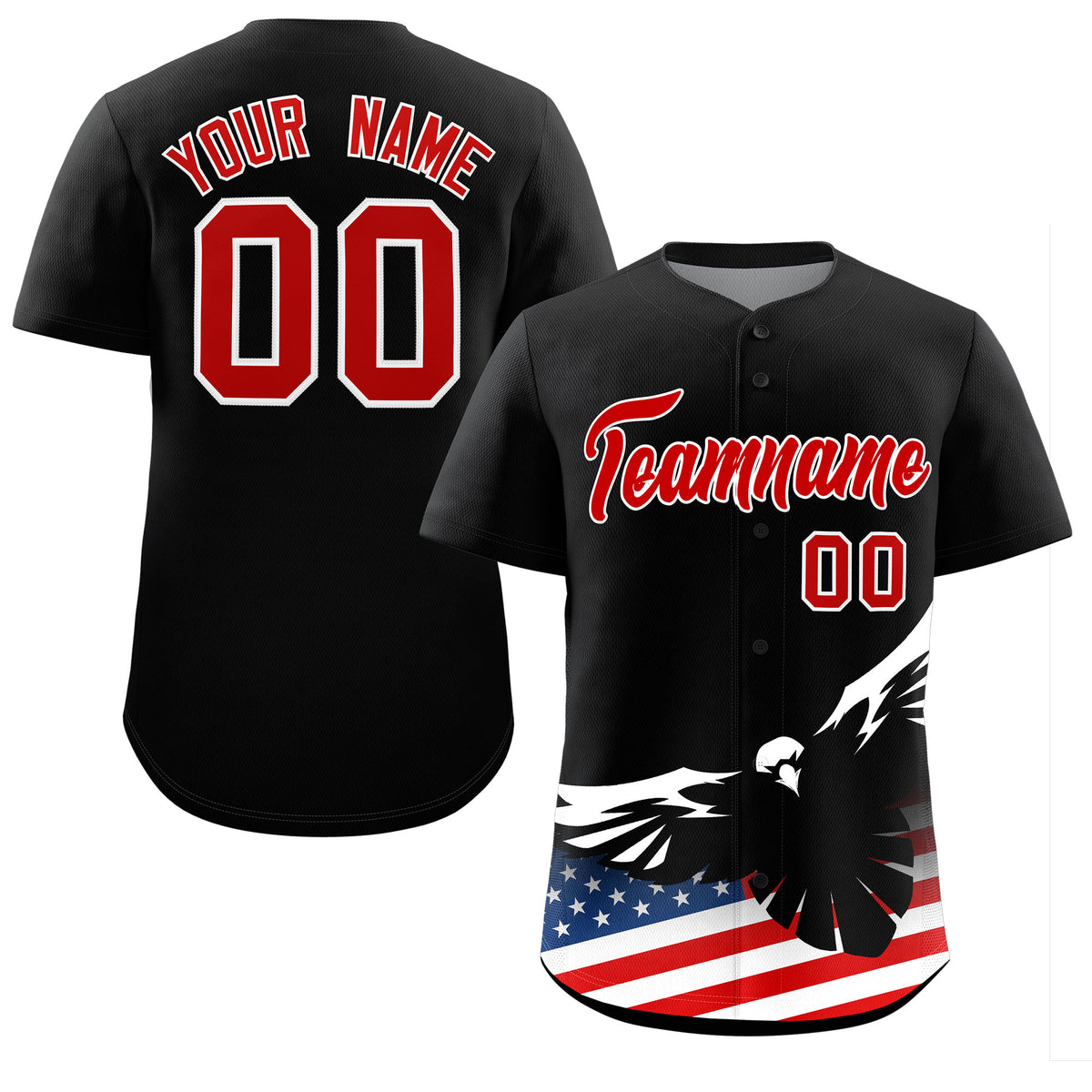 Custom Black American Flag Eagle Personalized Baseball Jersey