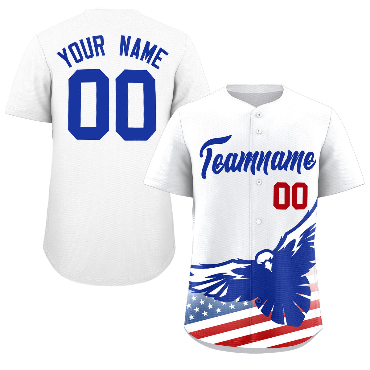 Custom White American Flag Eagle Personalized Baseball Jersey