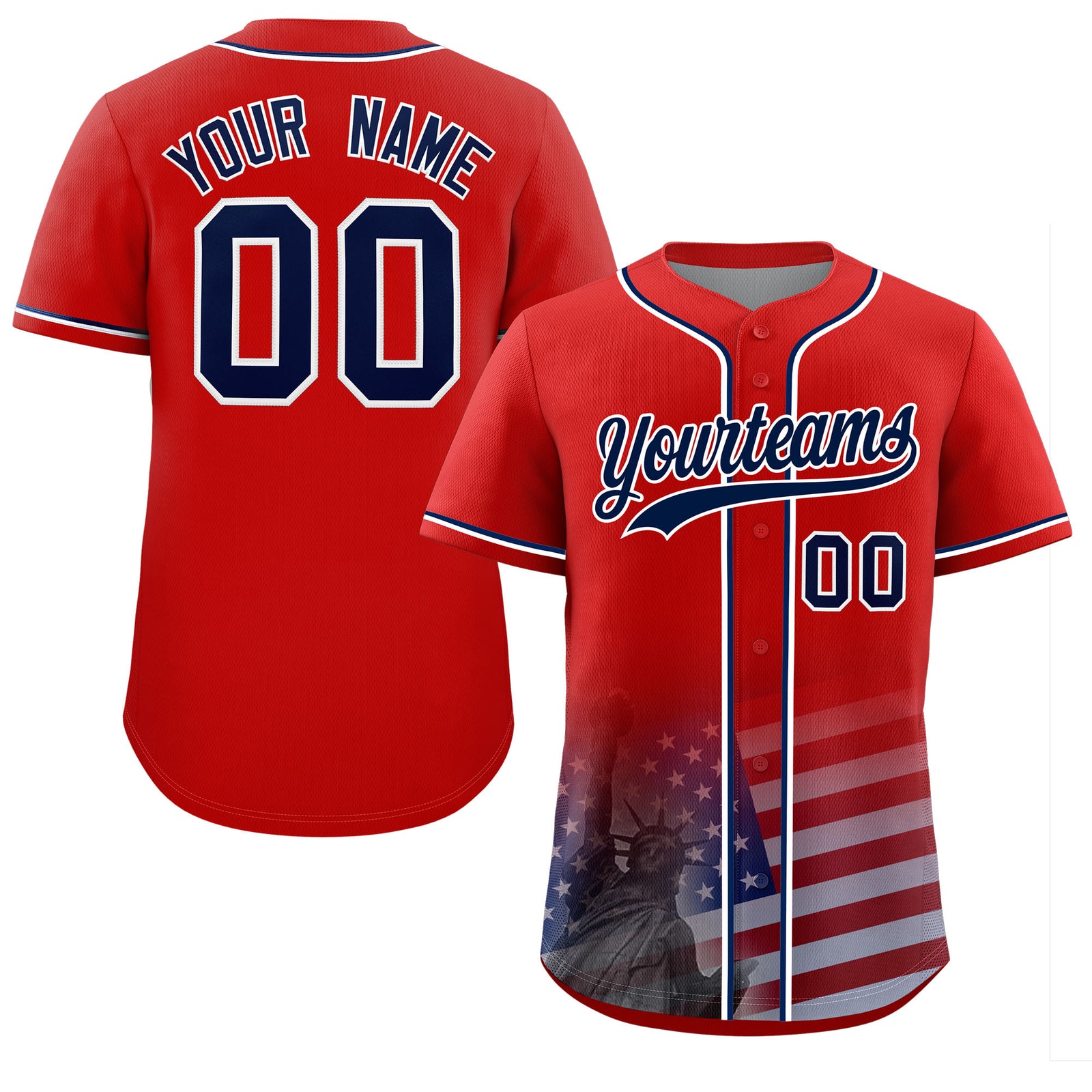 Custom Red American Flag Patriotic Personalized Baseball Jersey