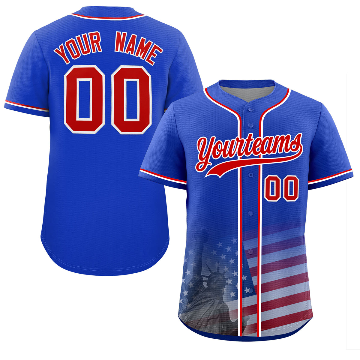 Custom Royal American Flag Patriotic Personalized Baseball Jersey