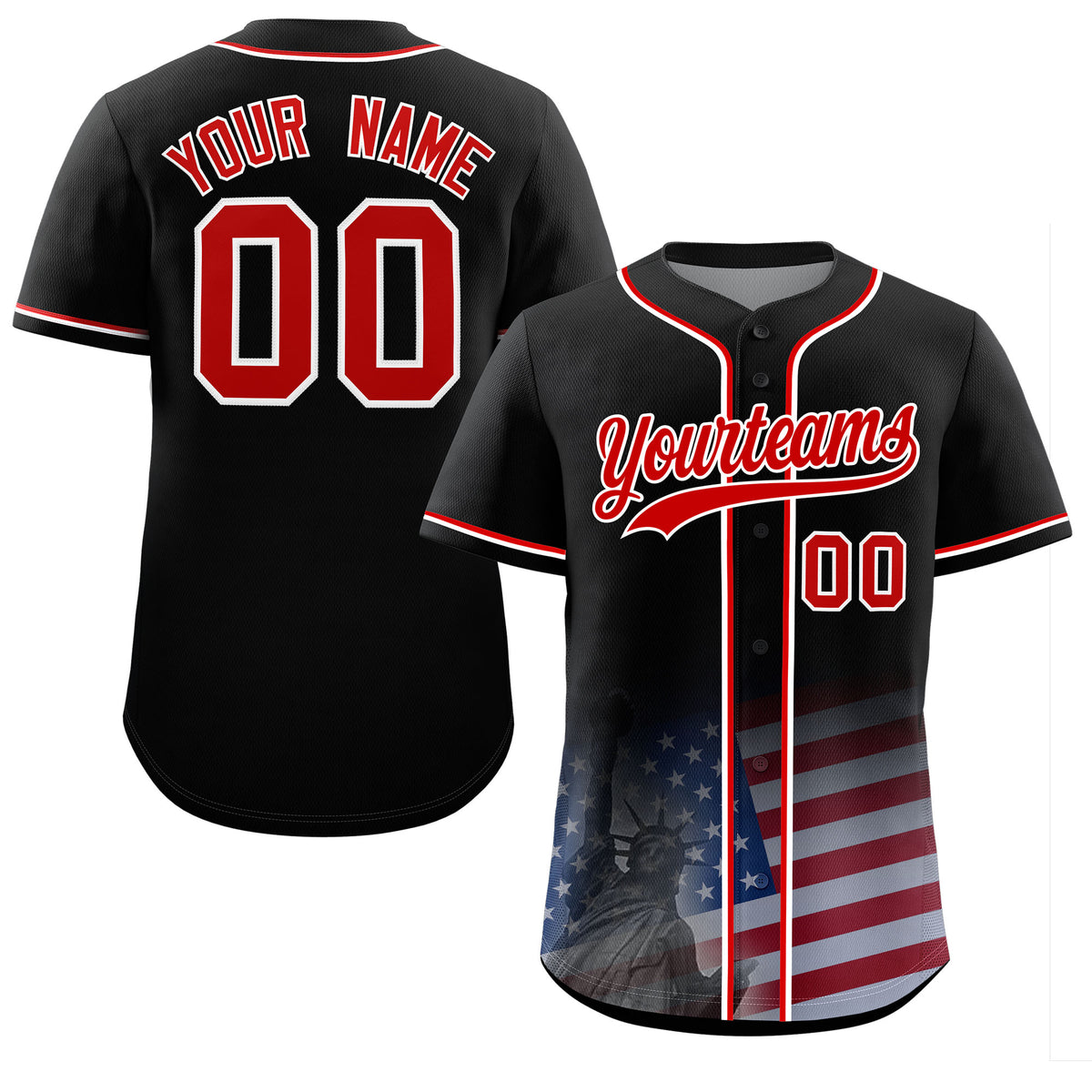 Custom Black American Flag Patriotic Personalized Baseball Jersey