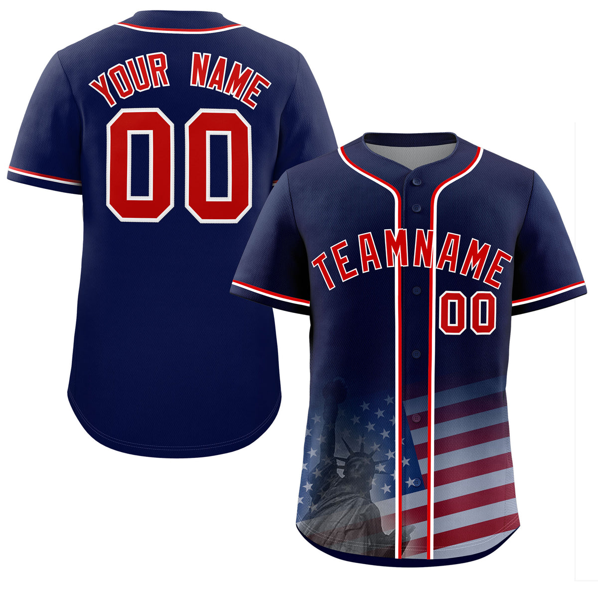 Custom Navy American Flag Patriotic Personalized Baseball Jersey