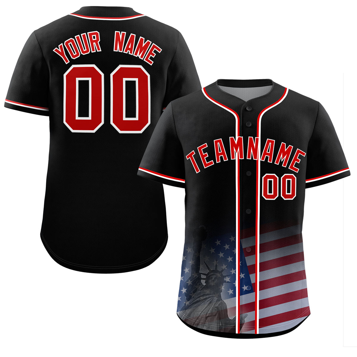 Custom Black American Flag Patriotic Personalized Baseball Jersey