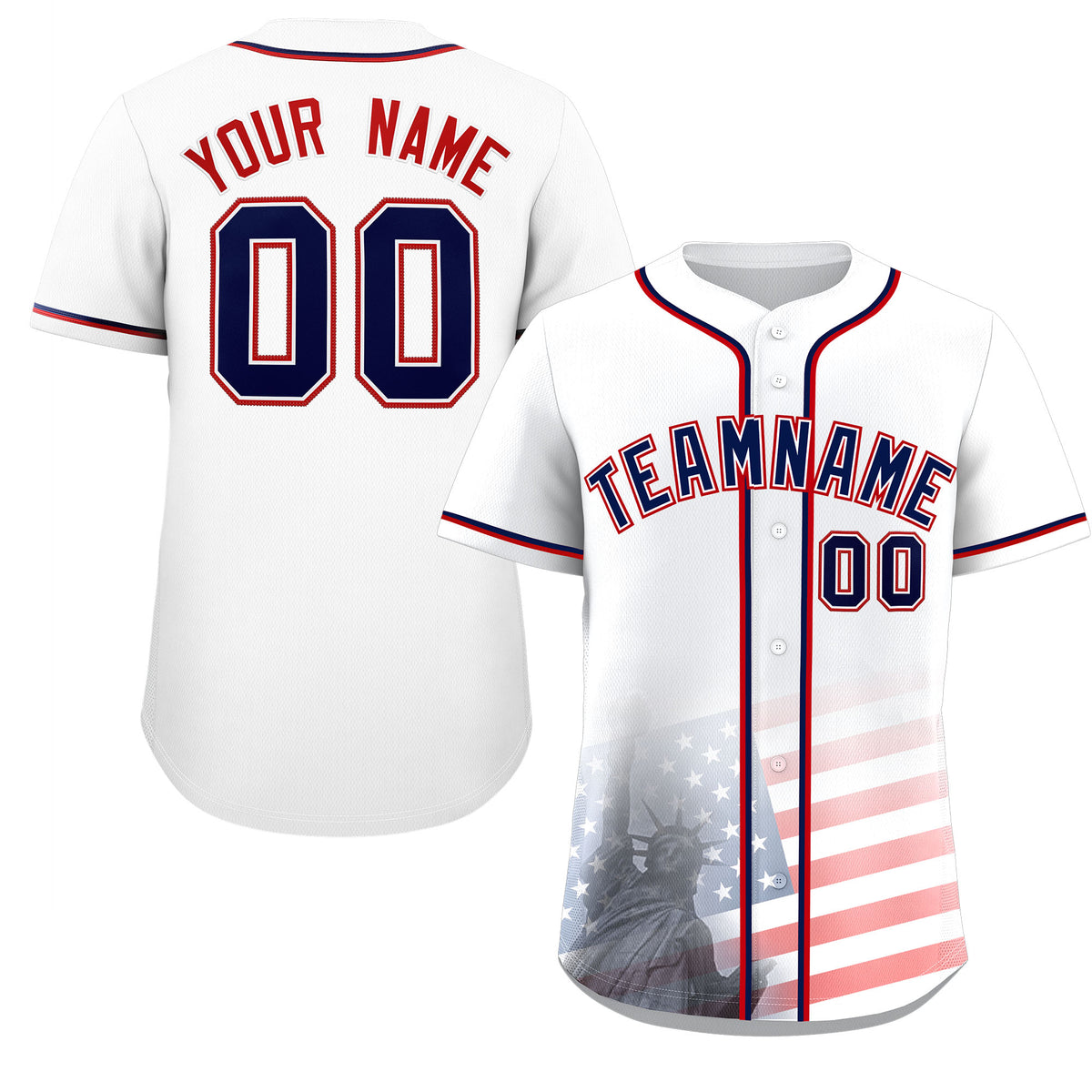 Custom White American Flag Patriotic Personalized Baseball Jersey