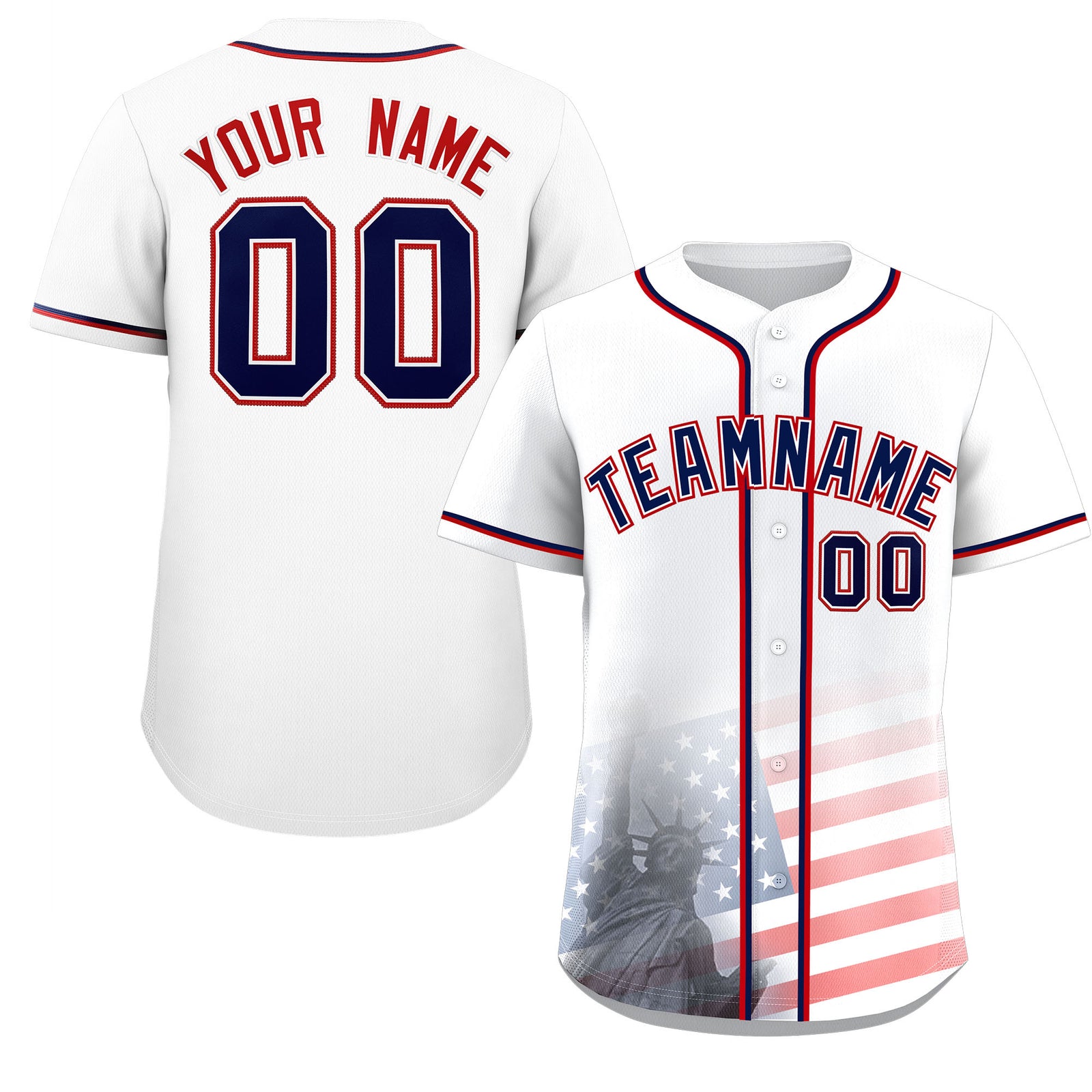 Custom White American Flag Patriotic Personalized Baseball Jersey