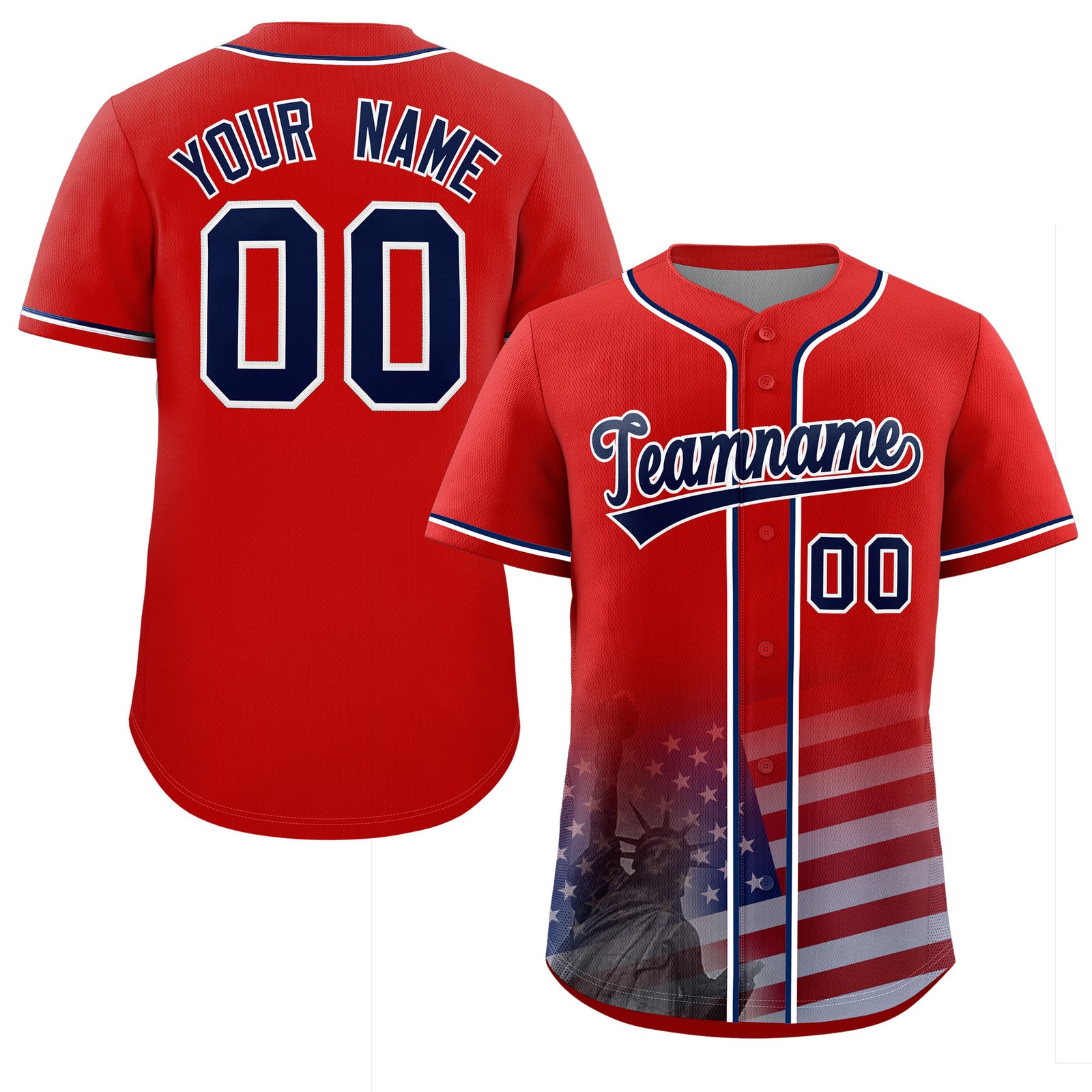 Custom Red American Flag Patriotic Personalized Baseball Jersey