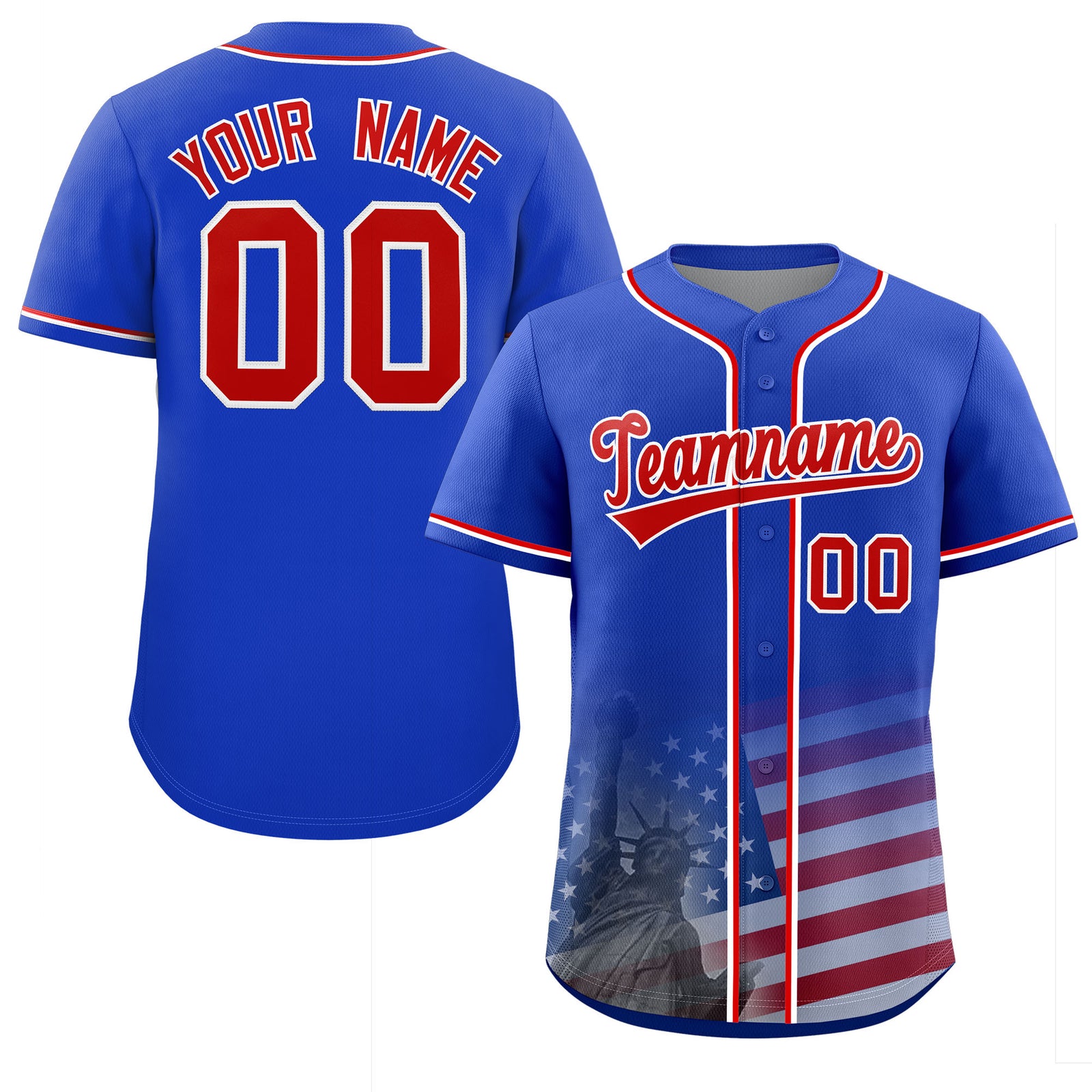 Custom Royal American Flag Patriotic Personalized Baseball Jersey