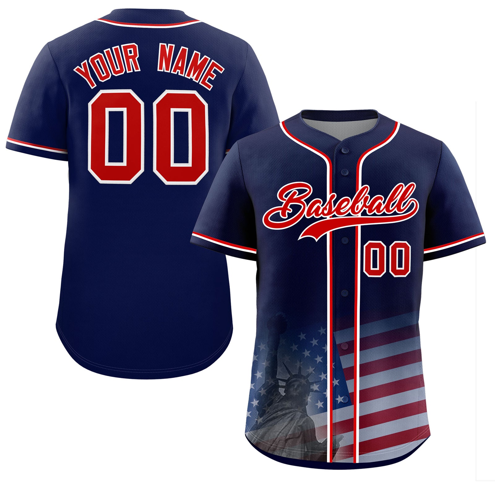 Custom Navy American Flag Patriotic Personalized Baseball Jersey