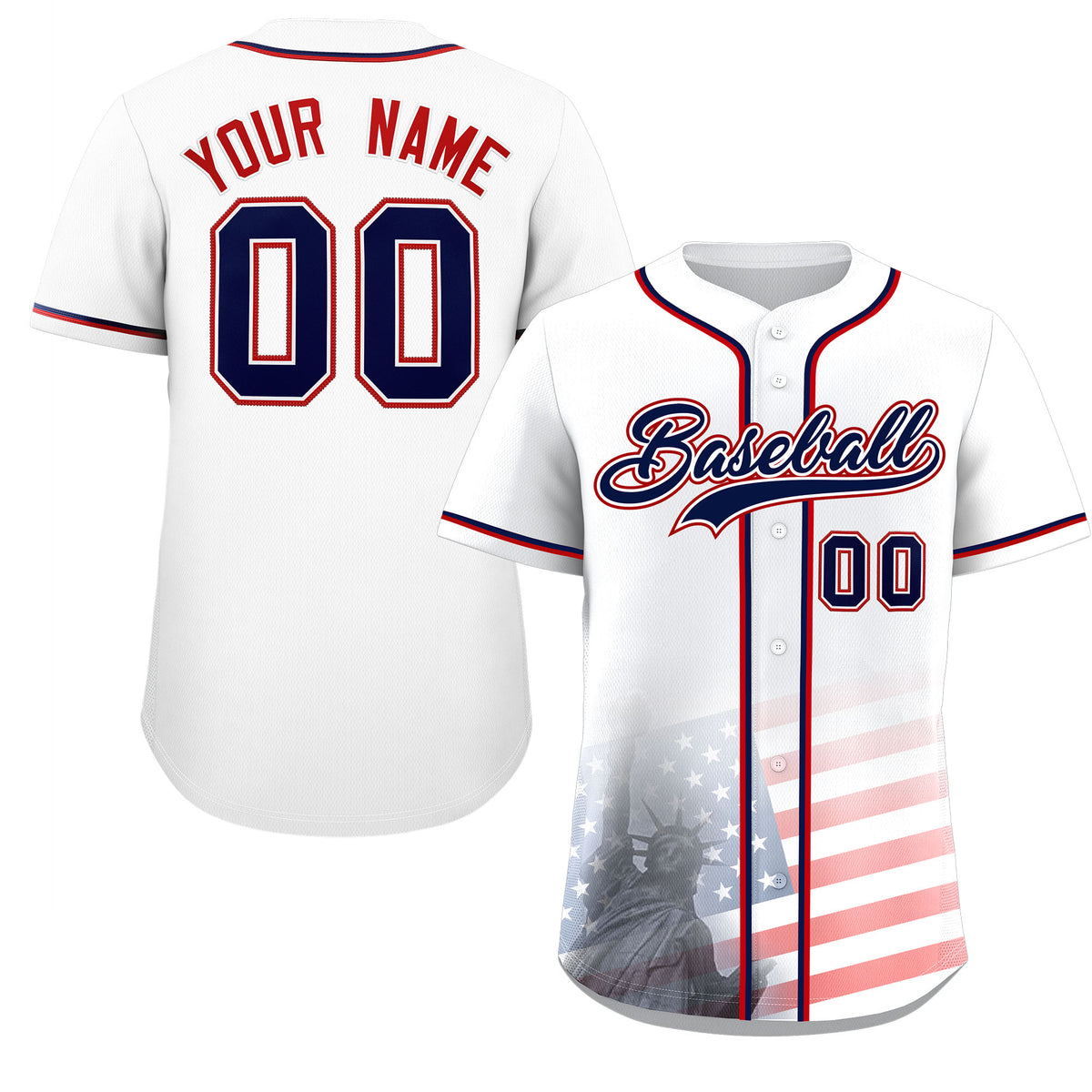 Custom White American Flag Patriotic Personalized Baseball Jersey