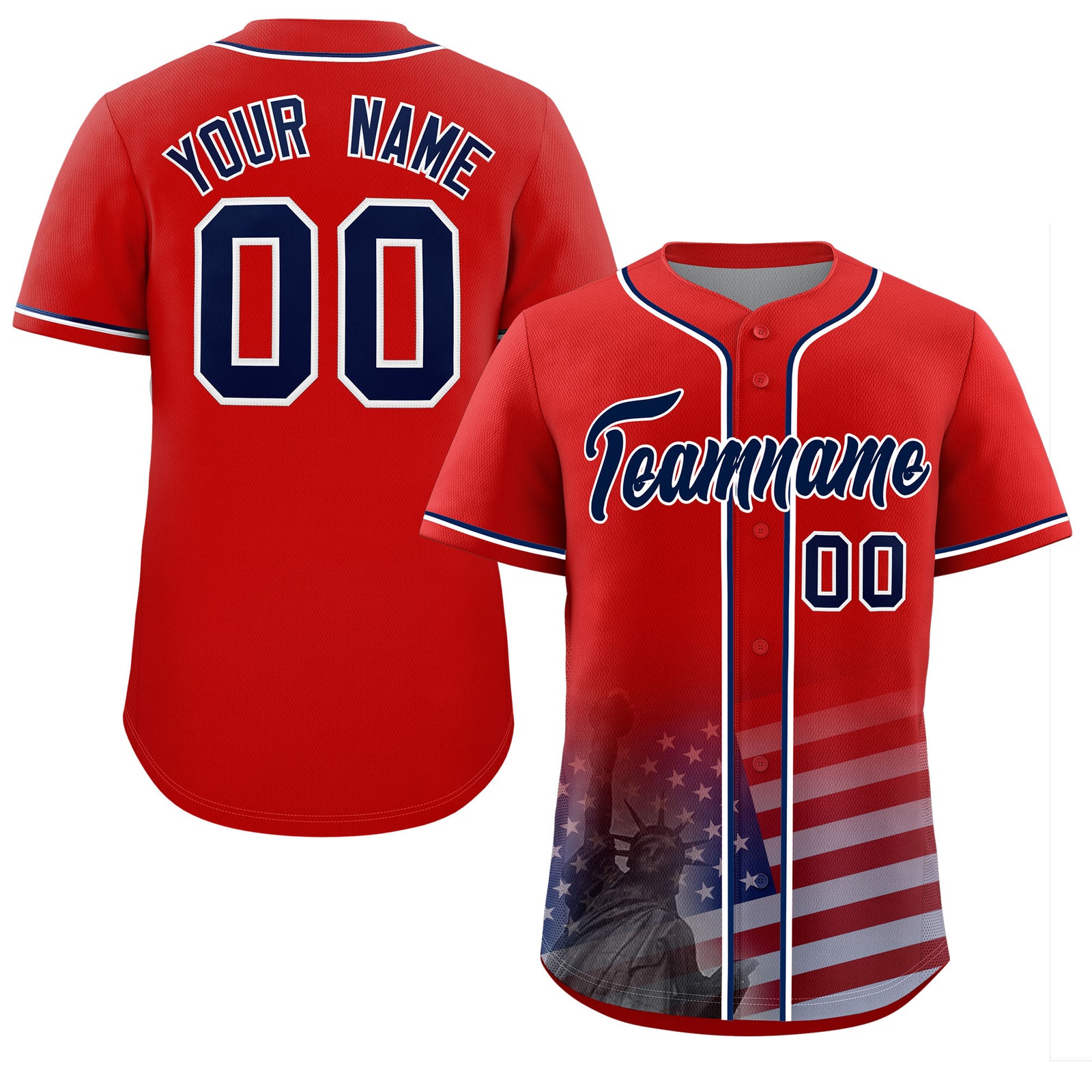 Custom Red American Flag Patriotic Personalized Baseball Jersey