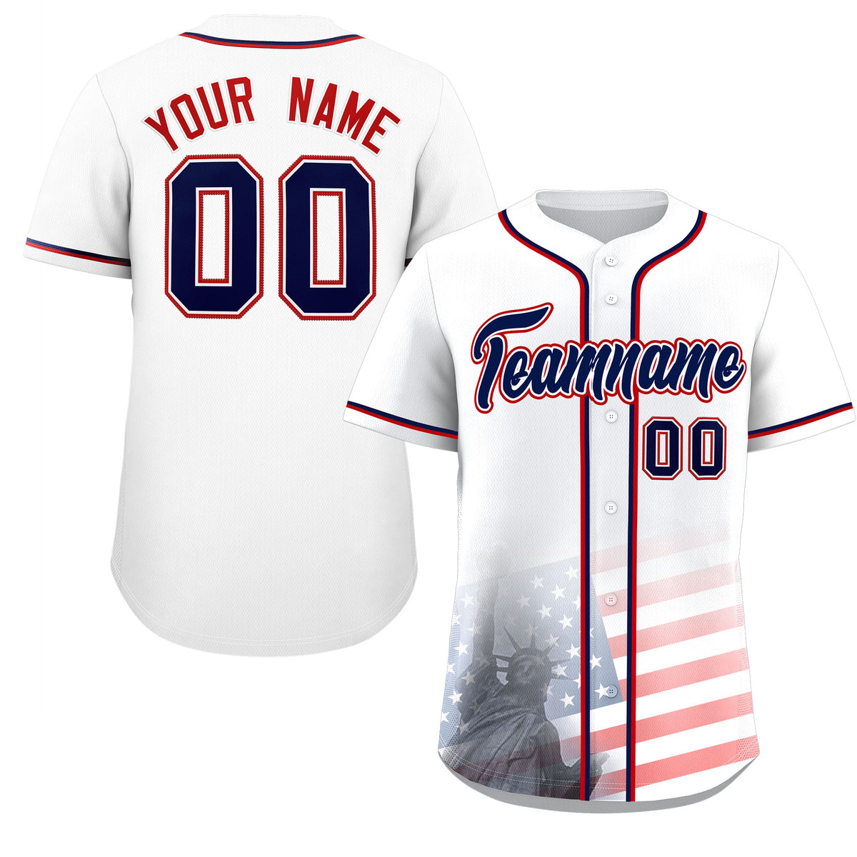 Custom White American Flag Patriotic Personalized Baseball Jersey