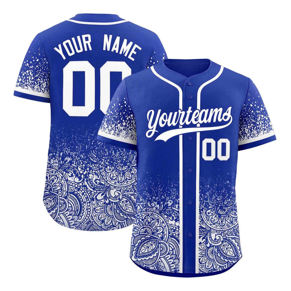 Custom Royal White Floral Print Pattern Full Button Gradient Fashion Baseball Jersey