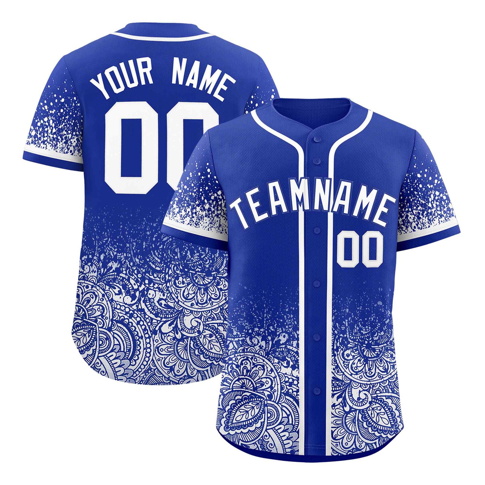 Custom Royal White Floral Print Pattern Full Button Gradient Fashion Baseball Jersey