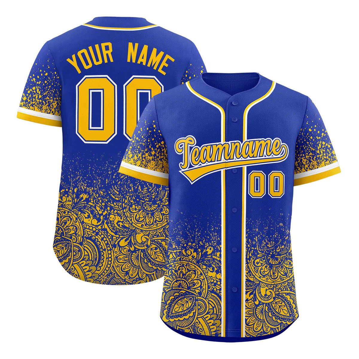 Custom Royal Yellow Floral Print Pattern Full Button Gradient Fashion Baseball Jersey