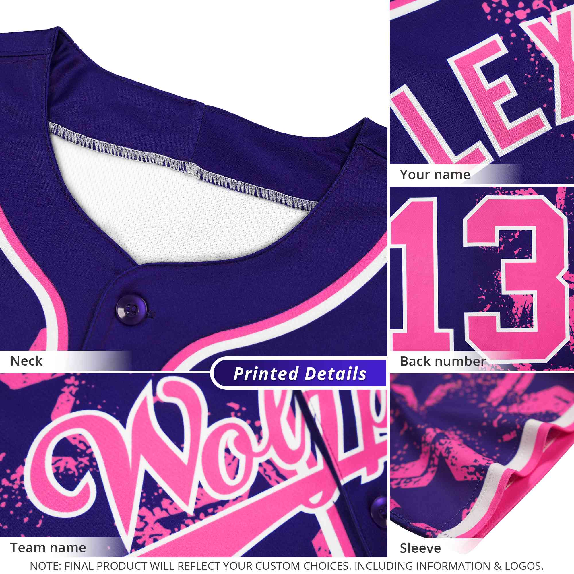 Custom Crimson Powder Blue Floral Print Pattern Full Button Gradient Fashion Baseball Jersey