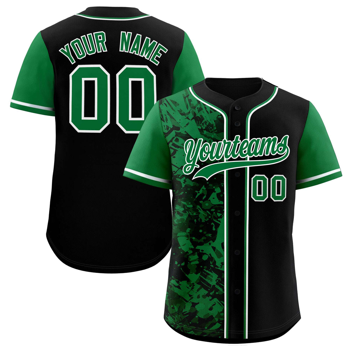 Custom Black Green Split Personalized Graffiti Raglan Sleeve Authentic Baseball Jersey