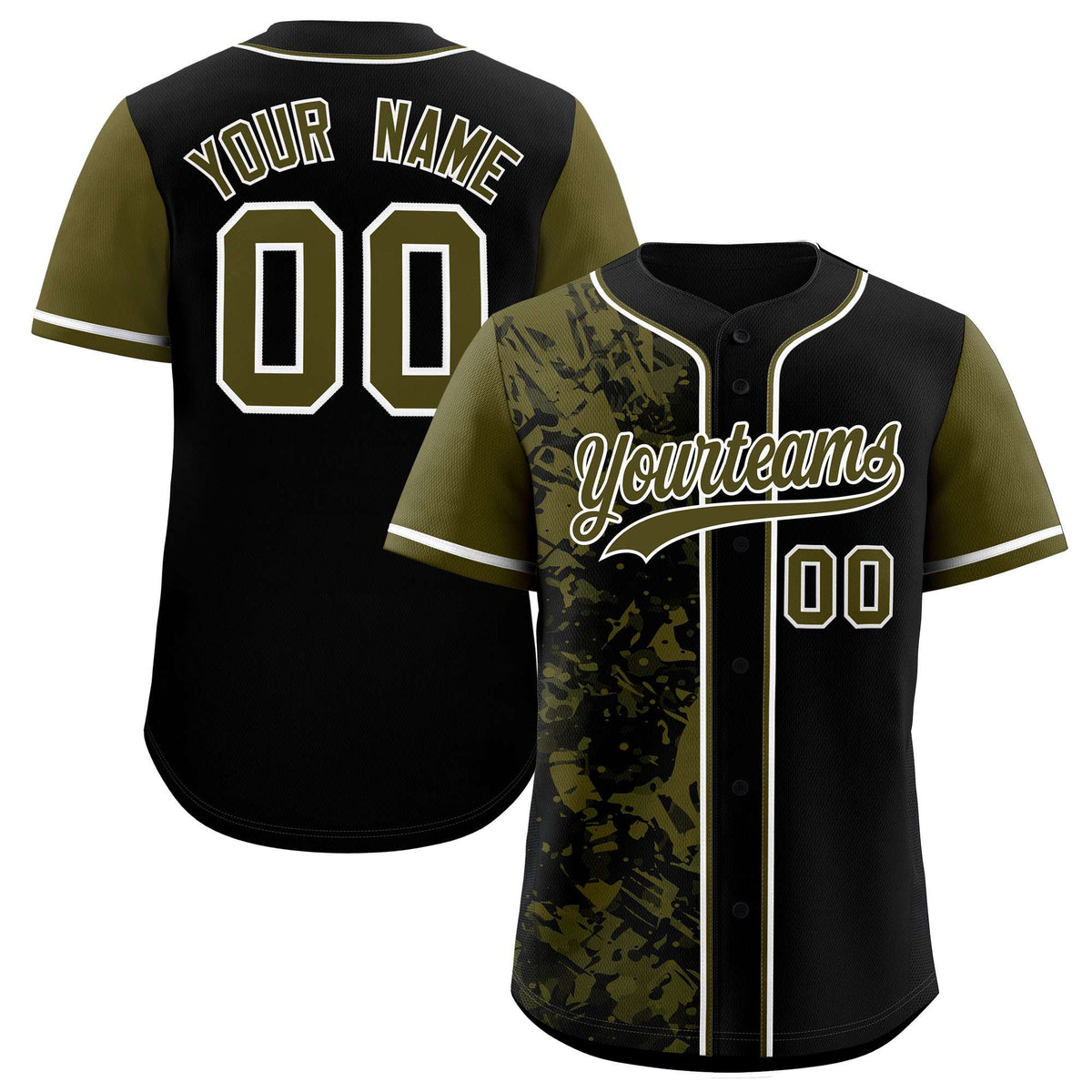 Custom Black Olive Split Personalized Graffiti Raglan Sleeve Authentic Baseball Jersey