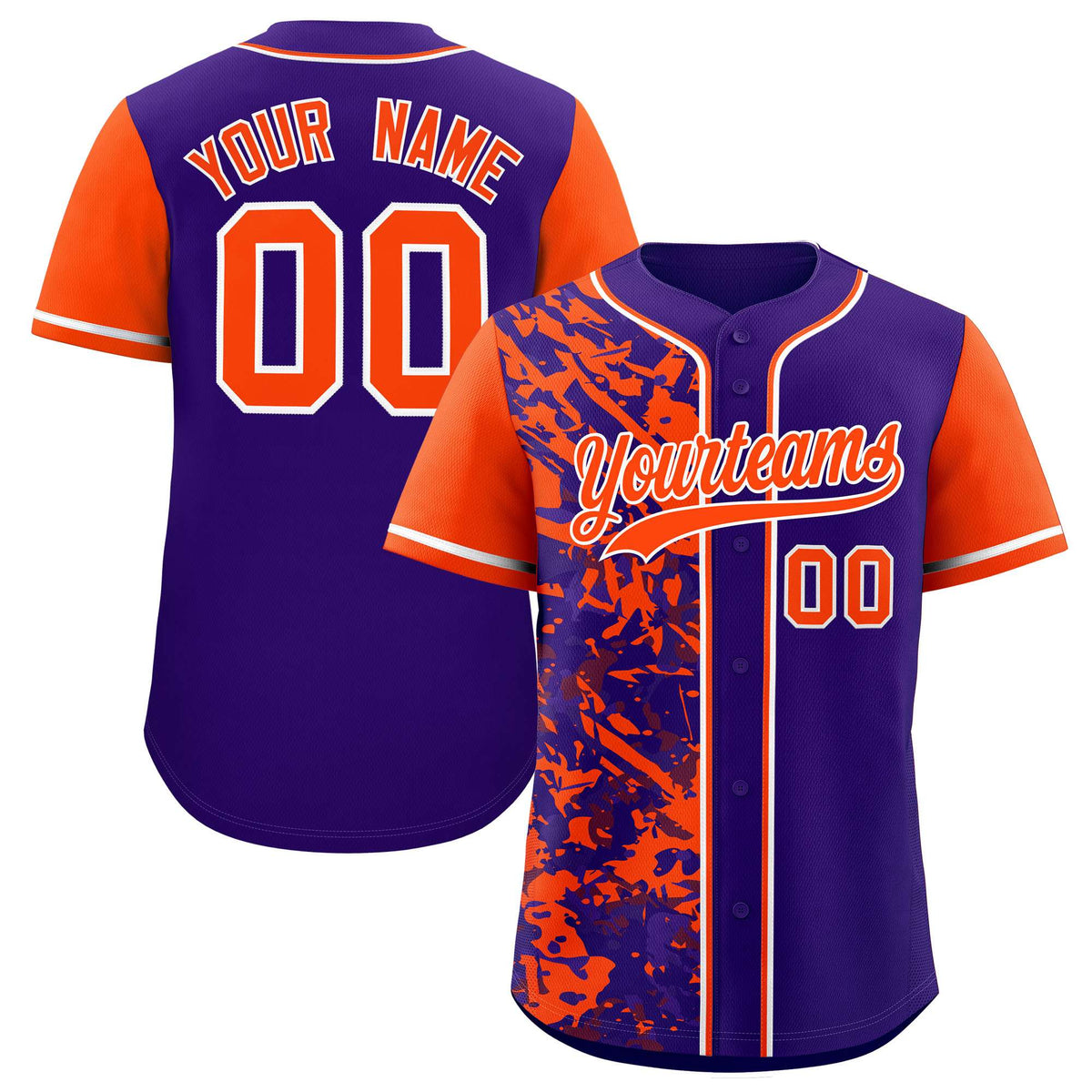 Custom Purple Orange Split Personalized Graffiti Raglan Sleeve Authentic Baseball Jersey