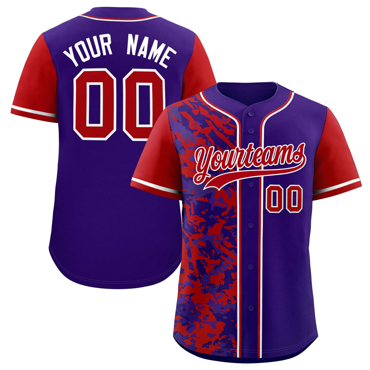 Custom Purple Red Split Personalized Graffiti Raglan Sleeve Authentic Baseball Jersey