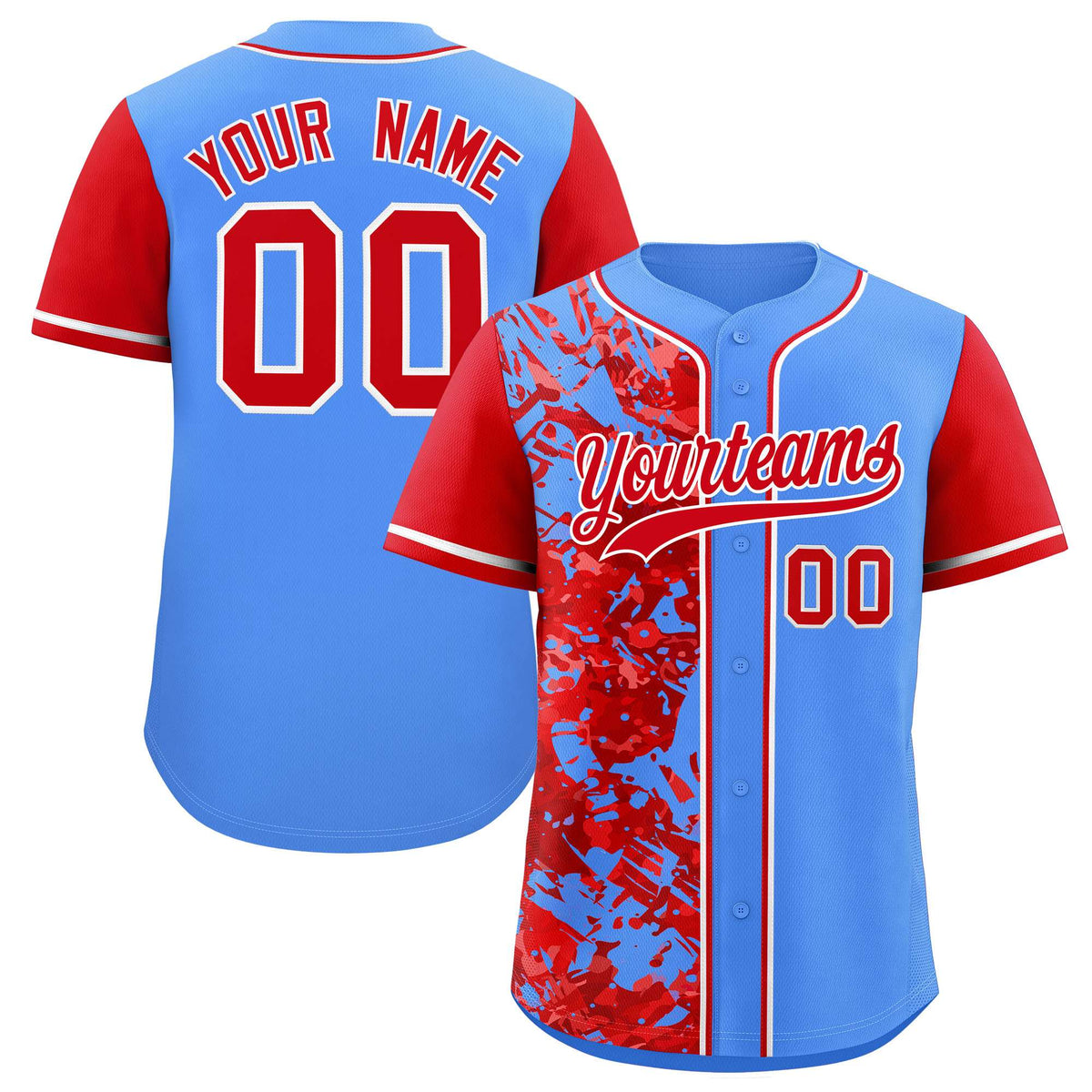 Custom Blue Red Split Personalized Graffiti Raglan Sleeve Authentic Baseball Jersey