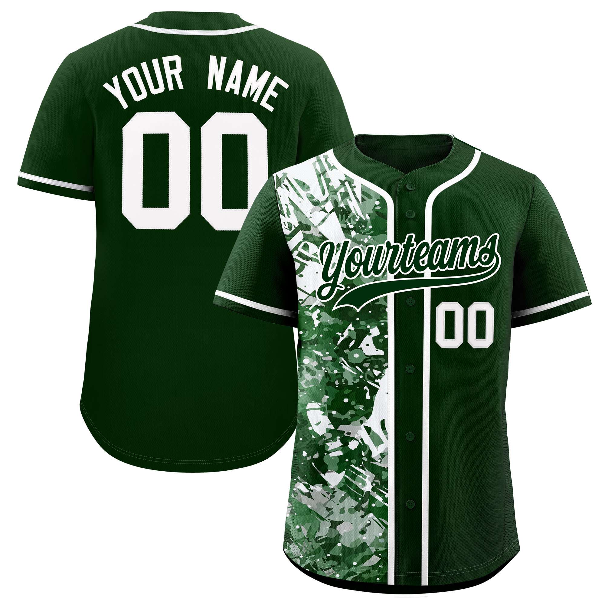 Custom Green White Split Personalized Graffiti Raglan Sleeve Authentic Baseball Jersey