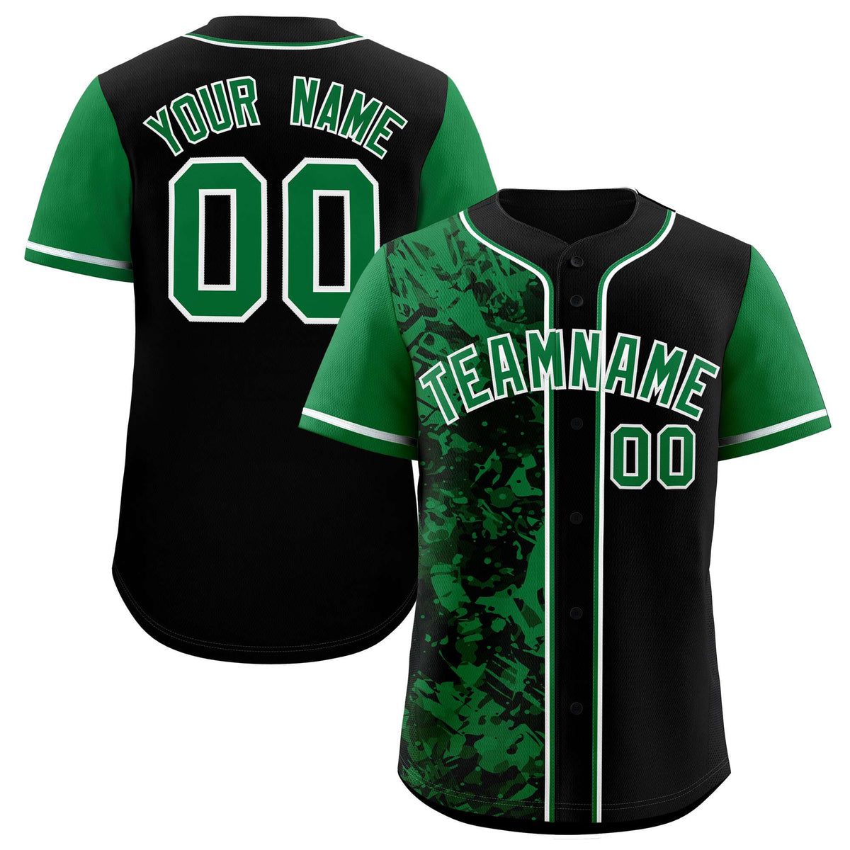 Custom Black Green Split Personalized Graffiti Raglan Sleeve Authentic Baseball Jersey