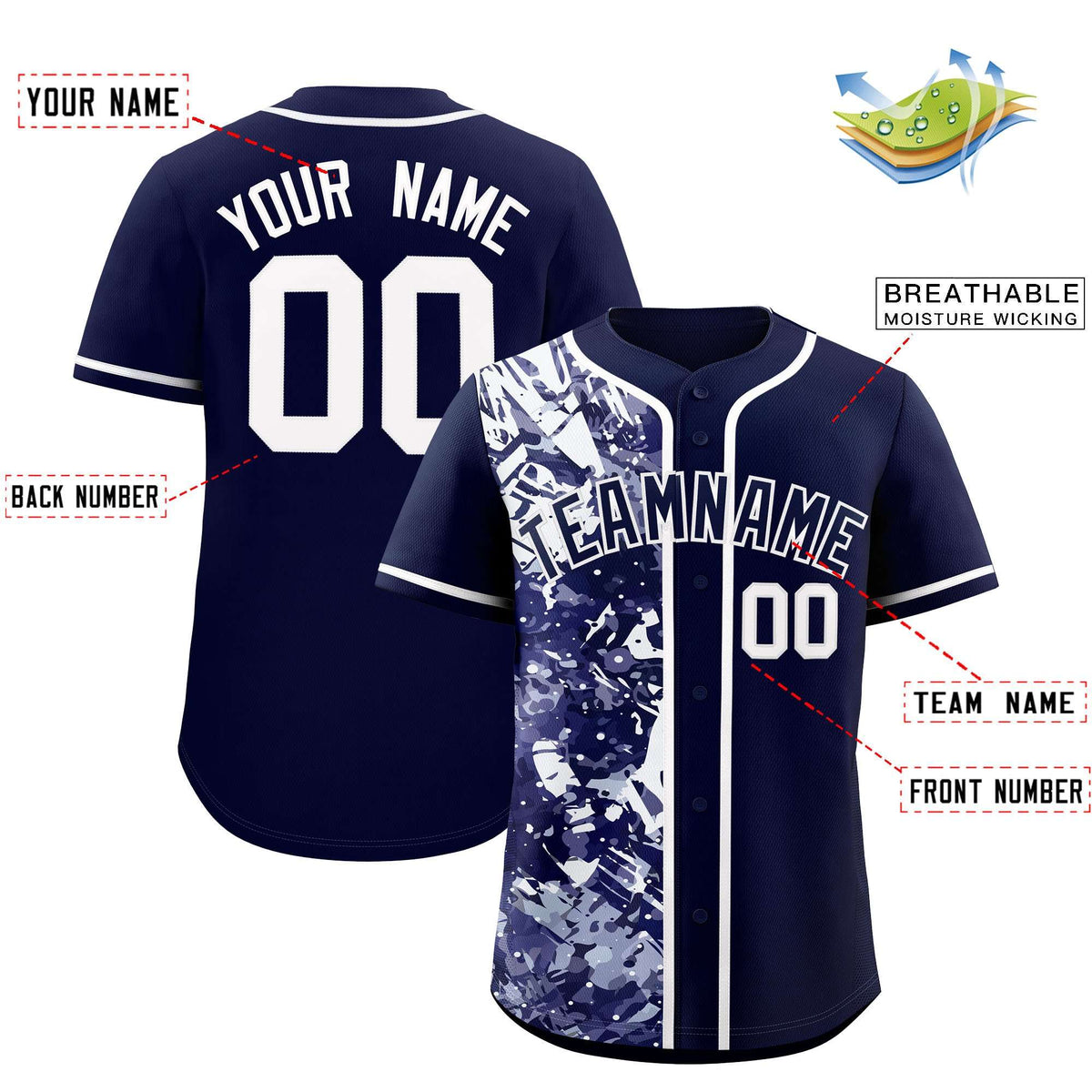 Custom Navy White Split Personalized Graffiti Raglan Sleeve Authentic Baseball Jersey
