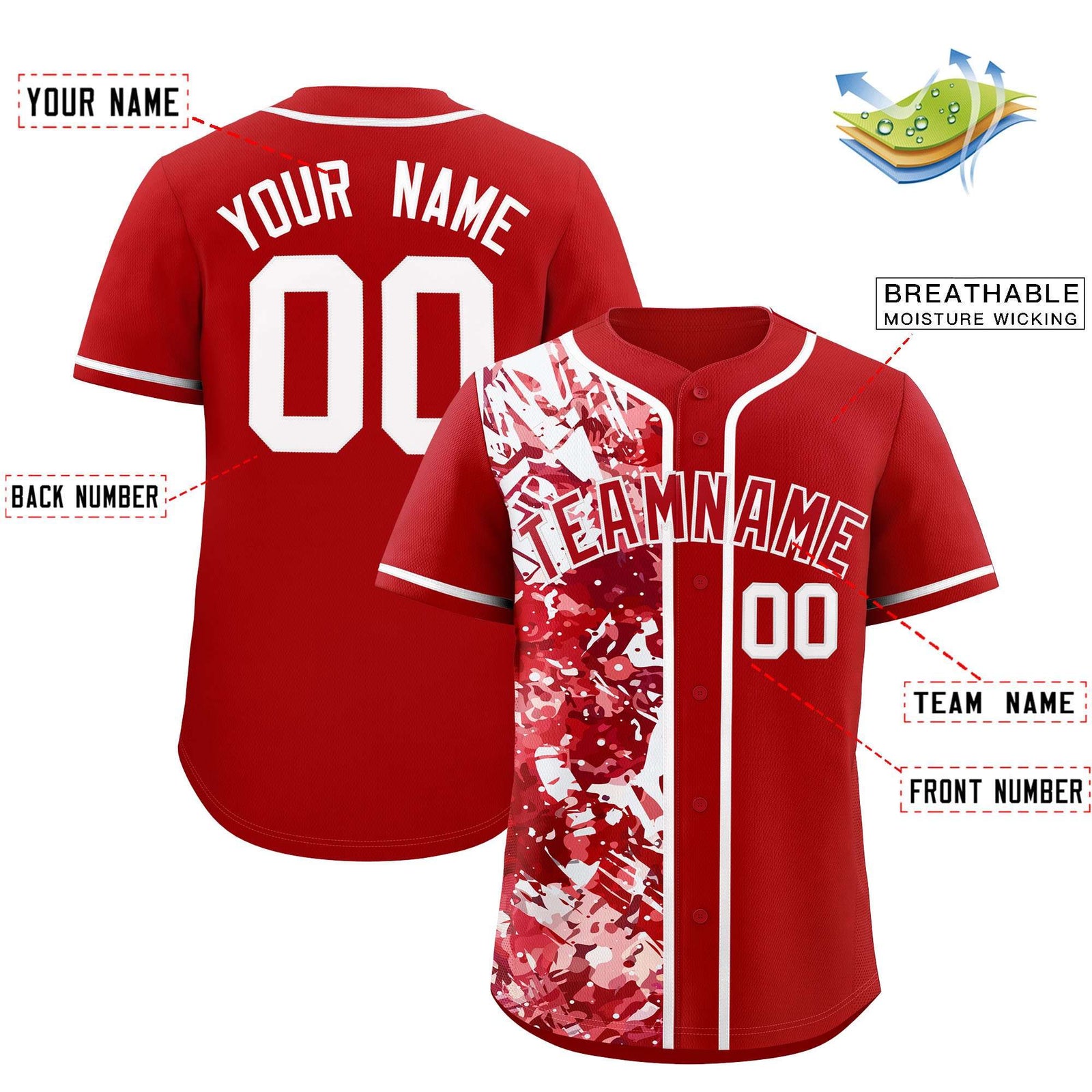 Custom Red White Split Personalized Graffiti Raglan Sleeve Authentic Baseball Jersey